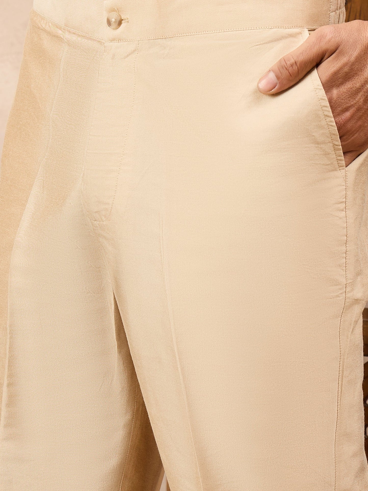 Beige Kurta Waistcoat Set with Floral Print