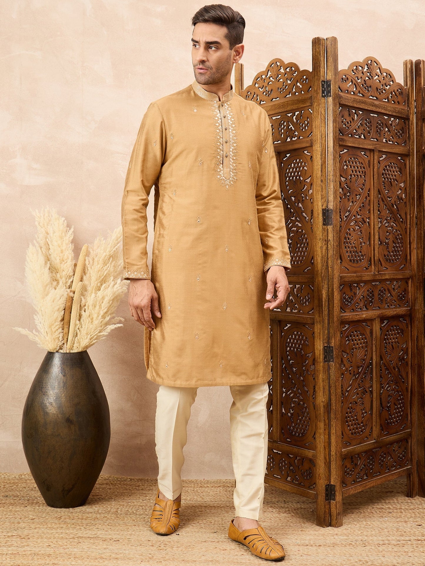 Light Gold Kurta Pyjama Set