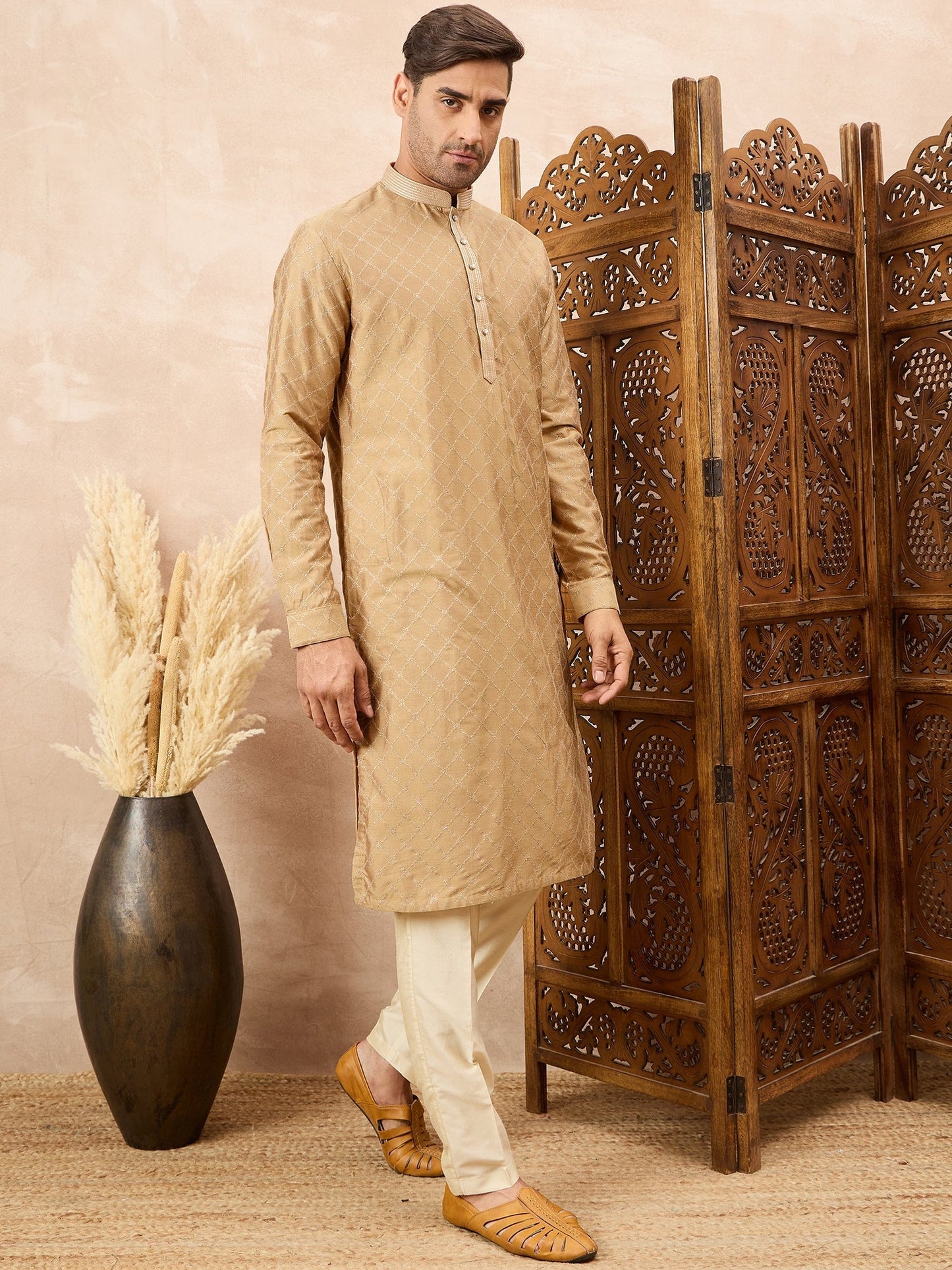 Golden Beige Kurta Pyjama Set