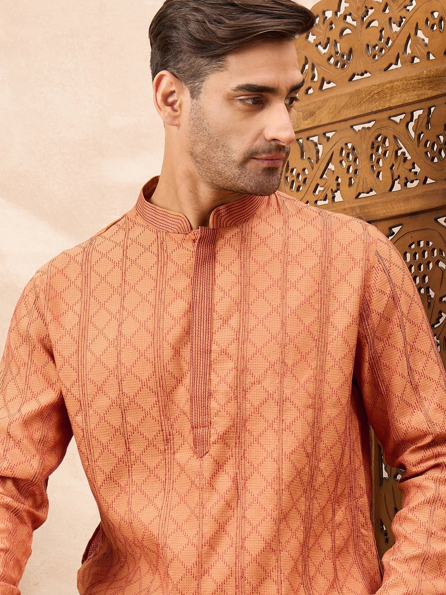 Rust Printed Kurta Pyjama Set