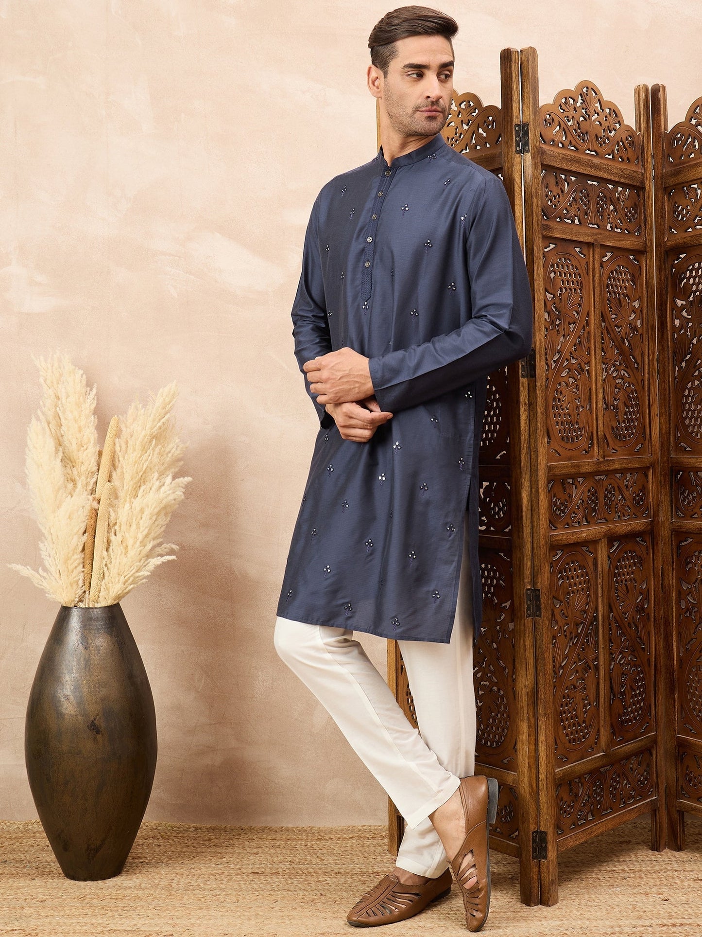 Navy Blue Kurta Pyjama Set