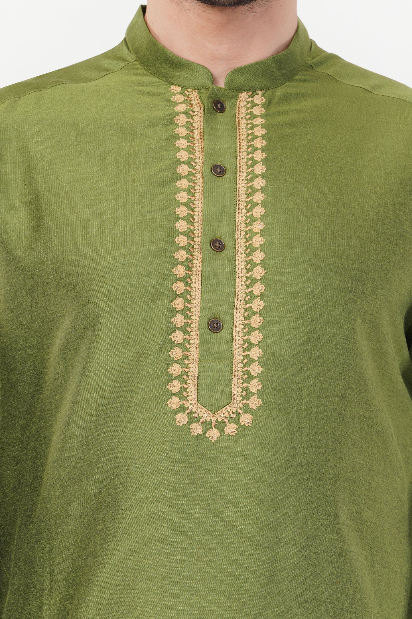 Olive Green Rayon Embroidered Placket Kurta set