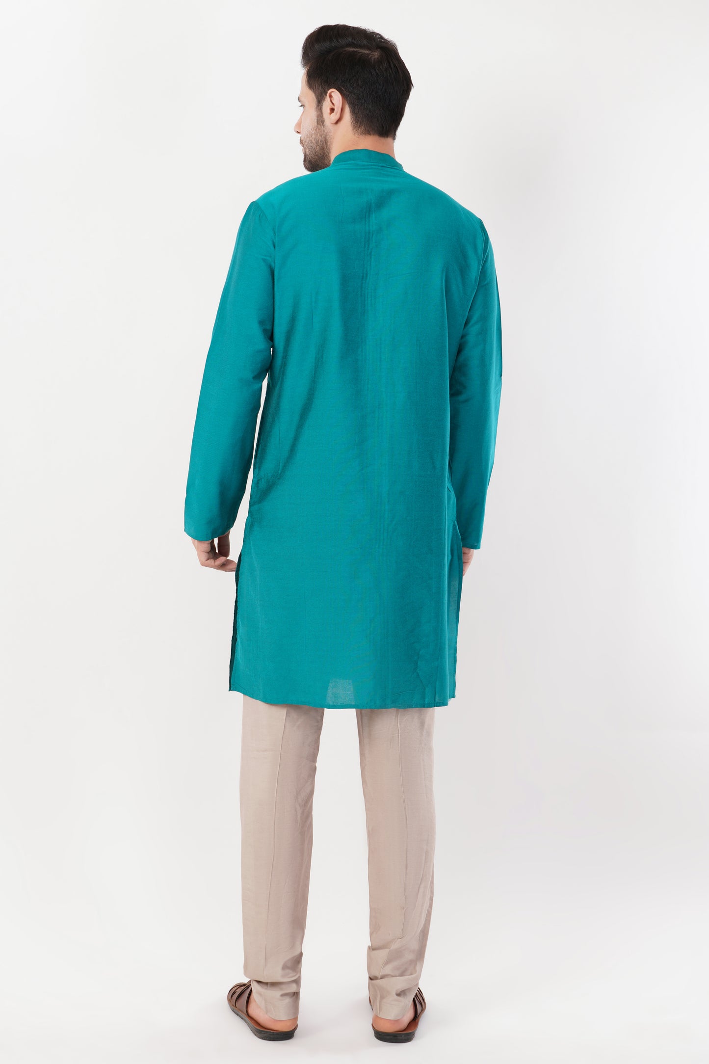 Teal Blue Printed Cotton Elegant Detailing Kurta Set
