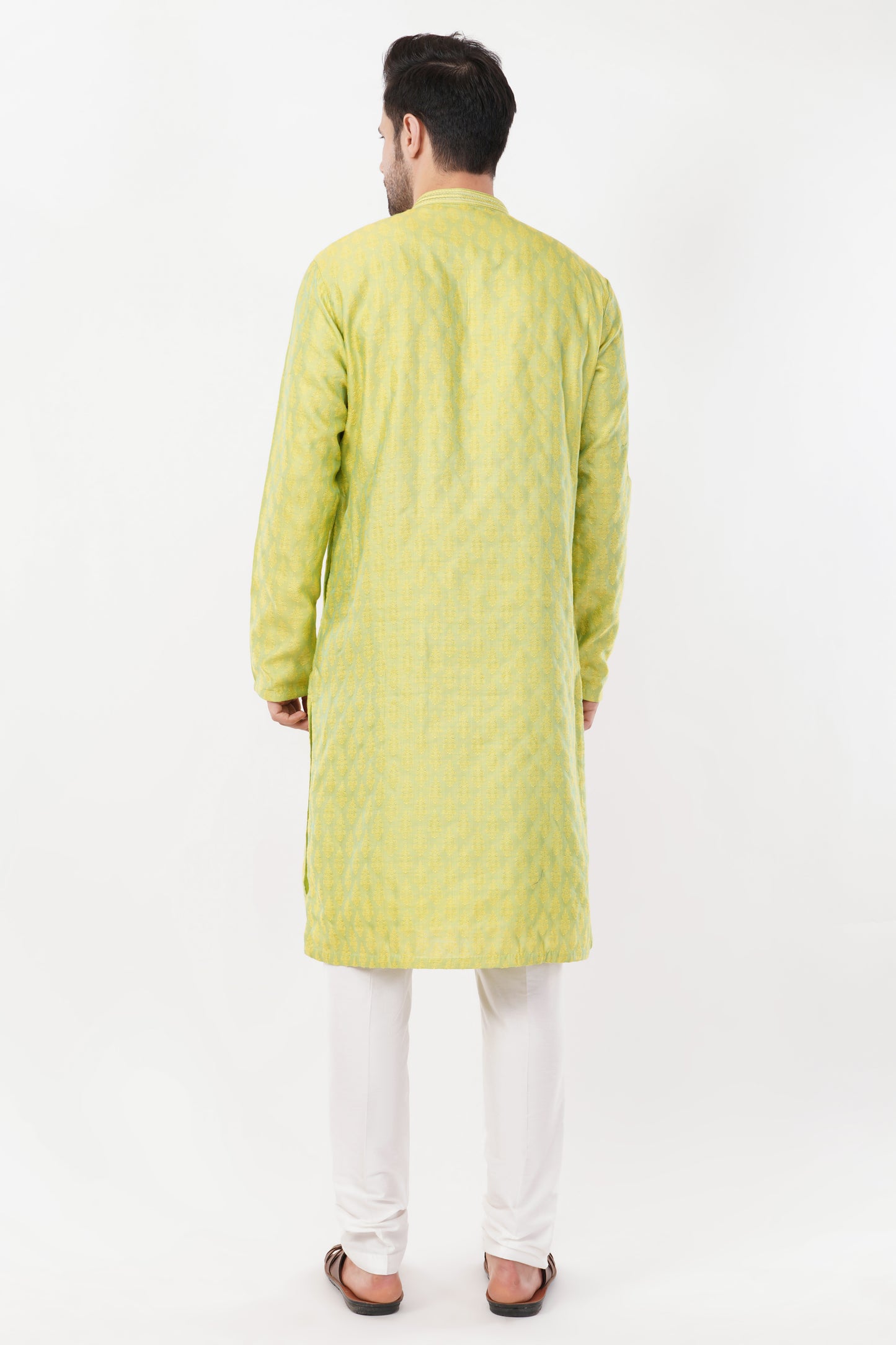 Vibrant Lime Green Rayon Blend Zari Kurta Set