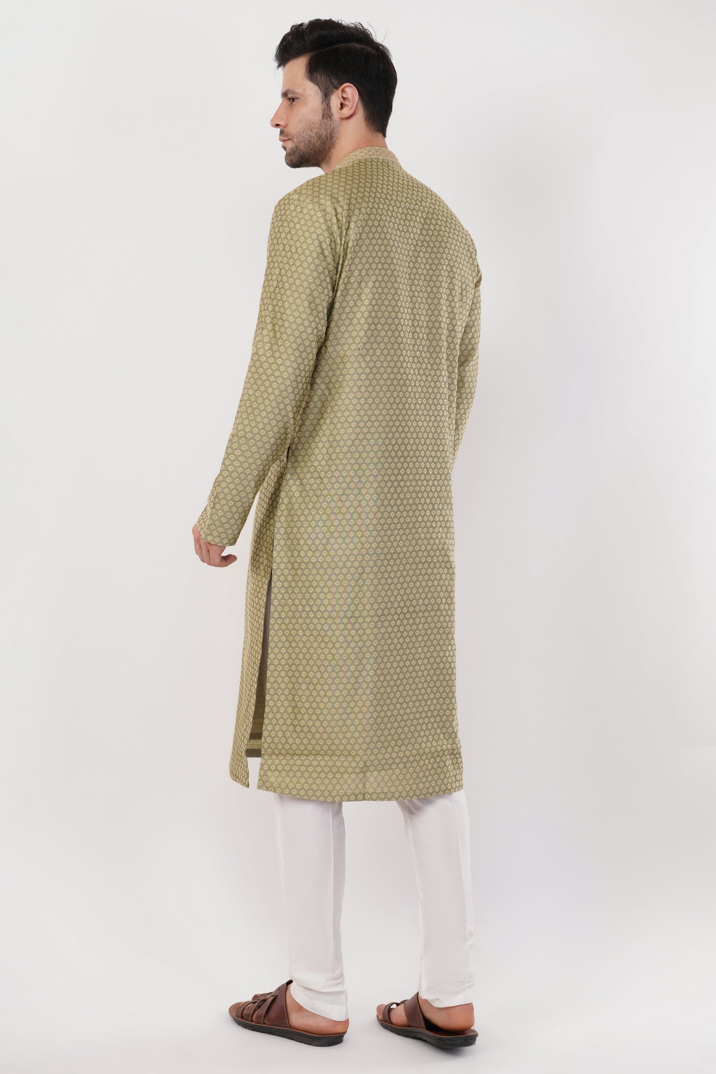 Light Olive Green Printed Ployester Kurta Set