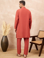 Rust Kurta Waistcoat Set