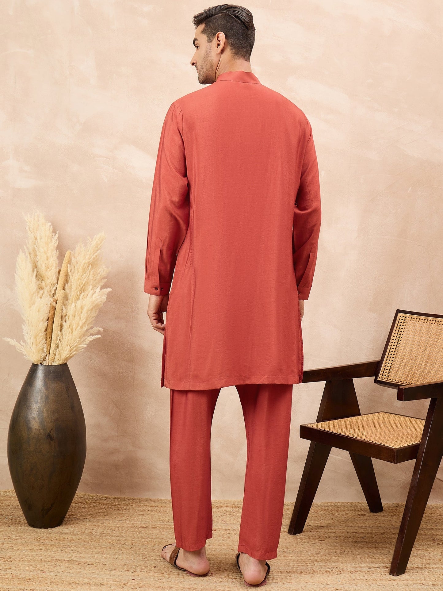 Rust Kurta Waistcoat Set