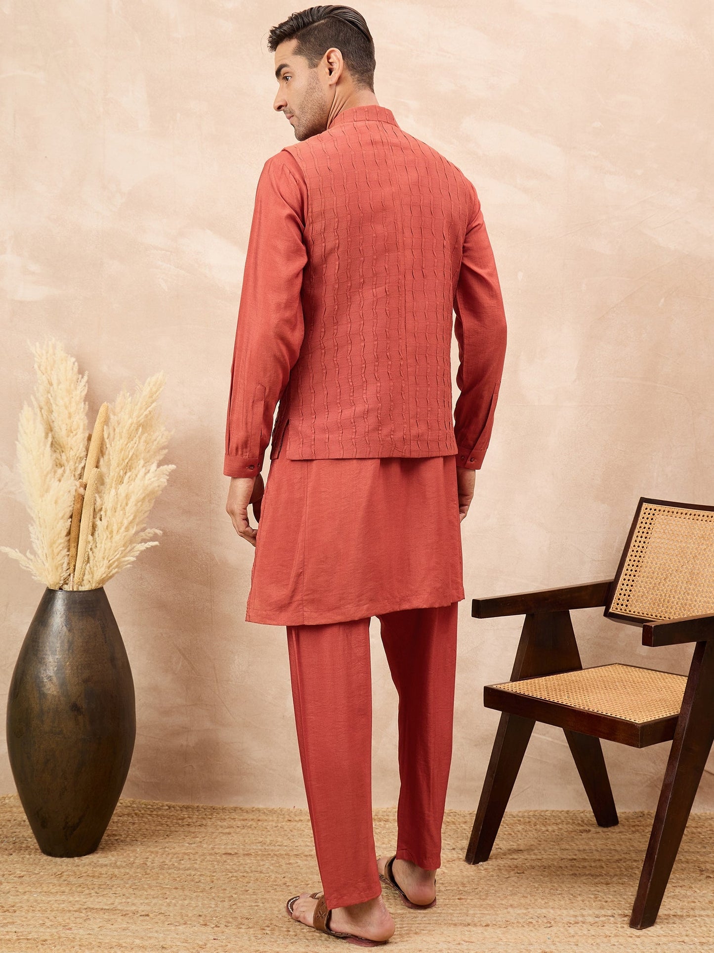 Rust Kurta Waistcoat Set
