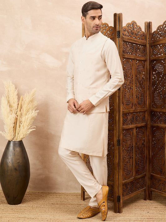 Cream Kurta Waistcoat Set