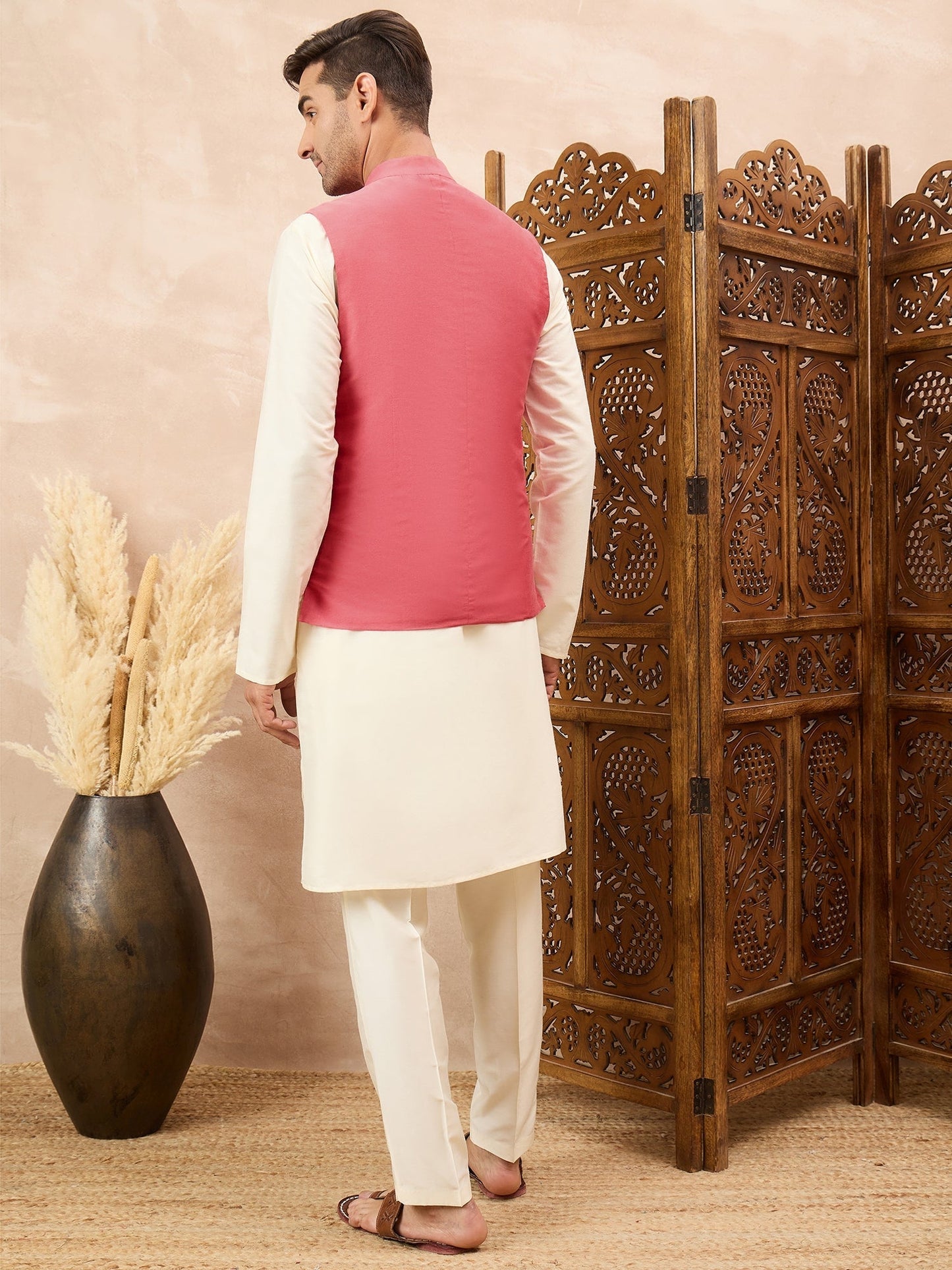 Pink Kurta Waistcoat Set