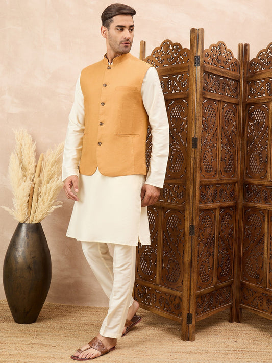 Mustard Kurta Waistcoat Set