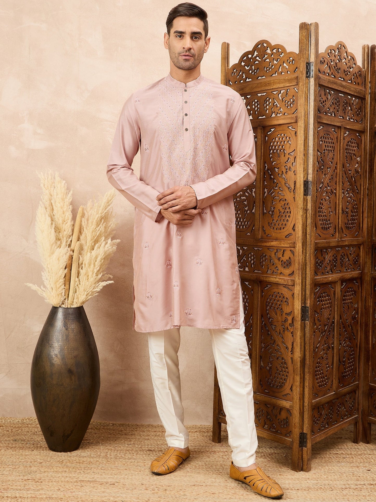 Mauve Embroidered Kurta Pyjama Set
