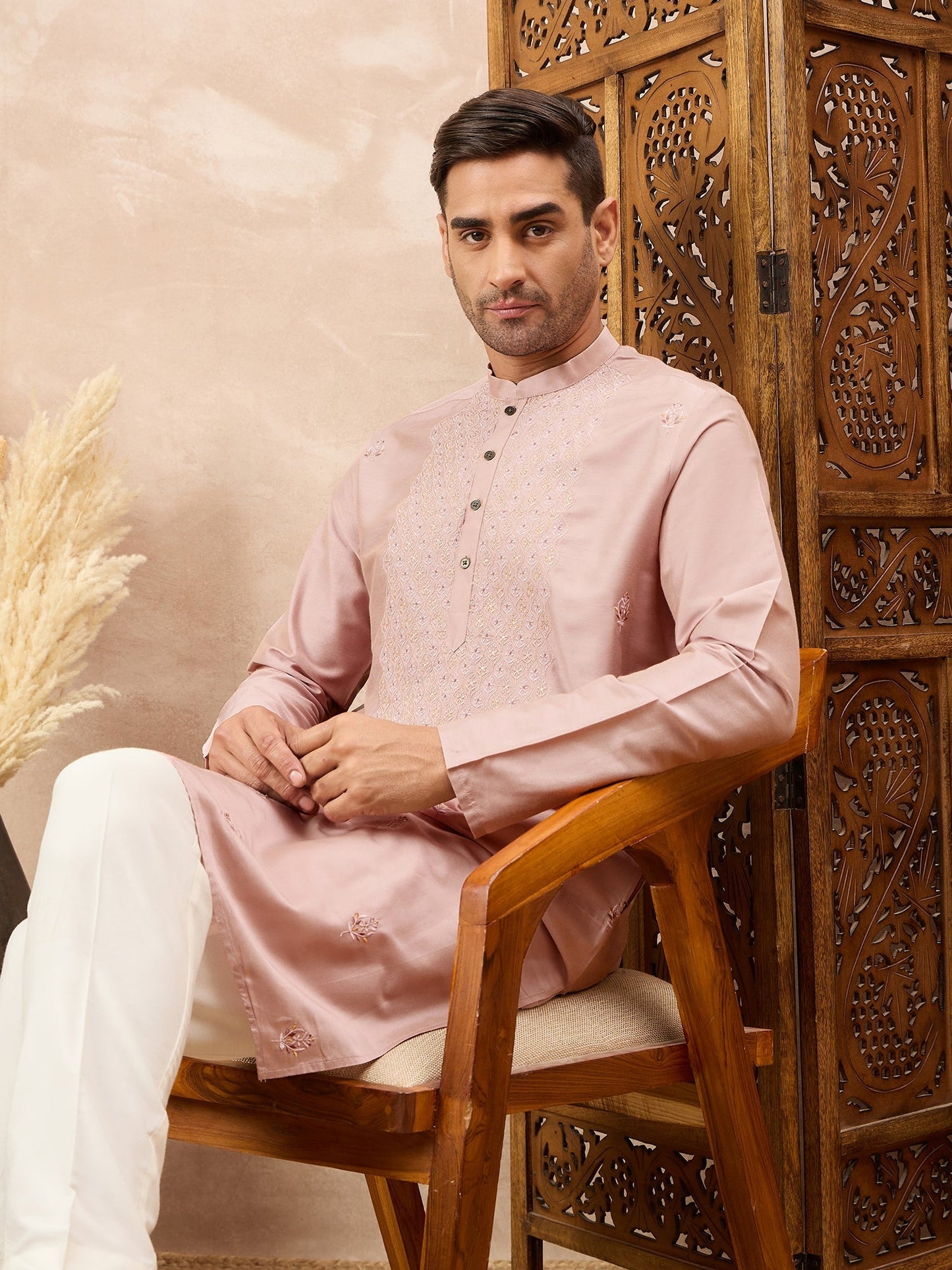 Mauve Embroidered Kurta Pyjama Set