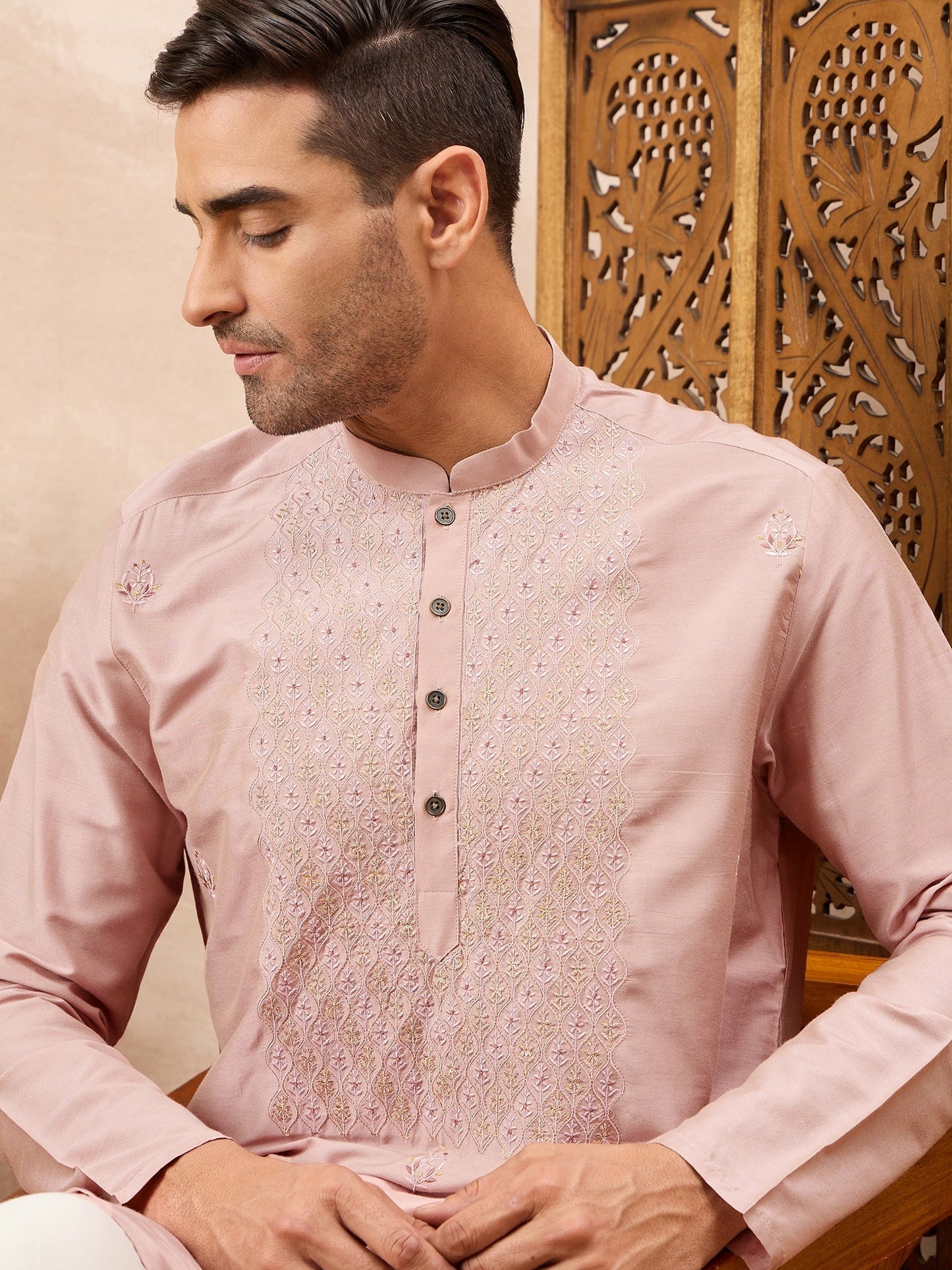Mauve Embroidered Kurta Pyjama Set