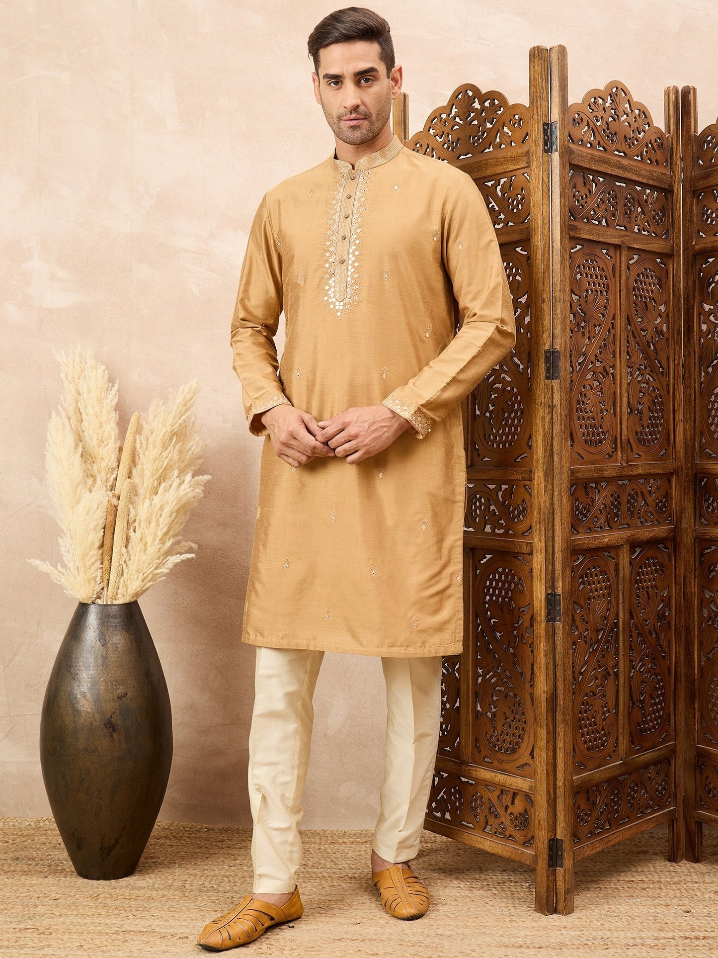 Light Gold Kurta Pyjama Set