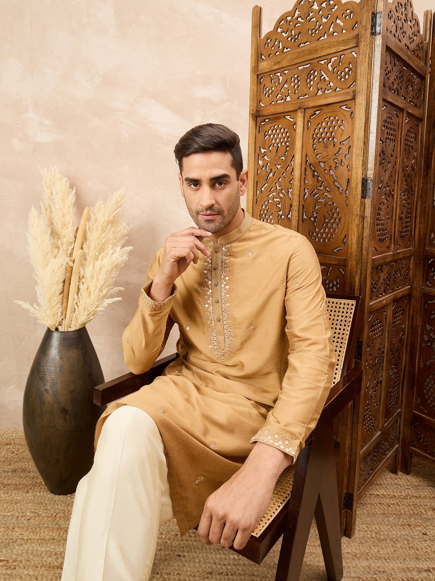 Light Gold Kurta Pyjama Set