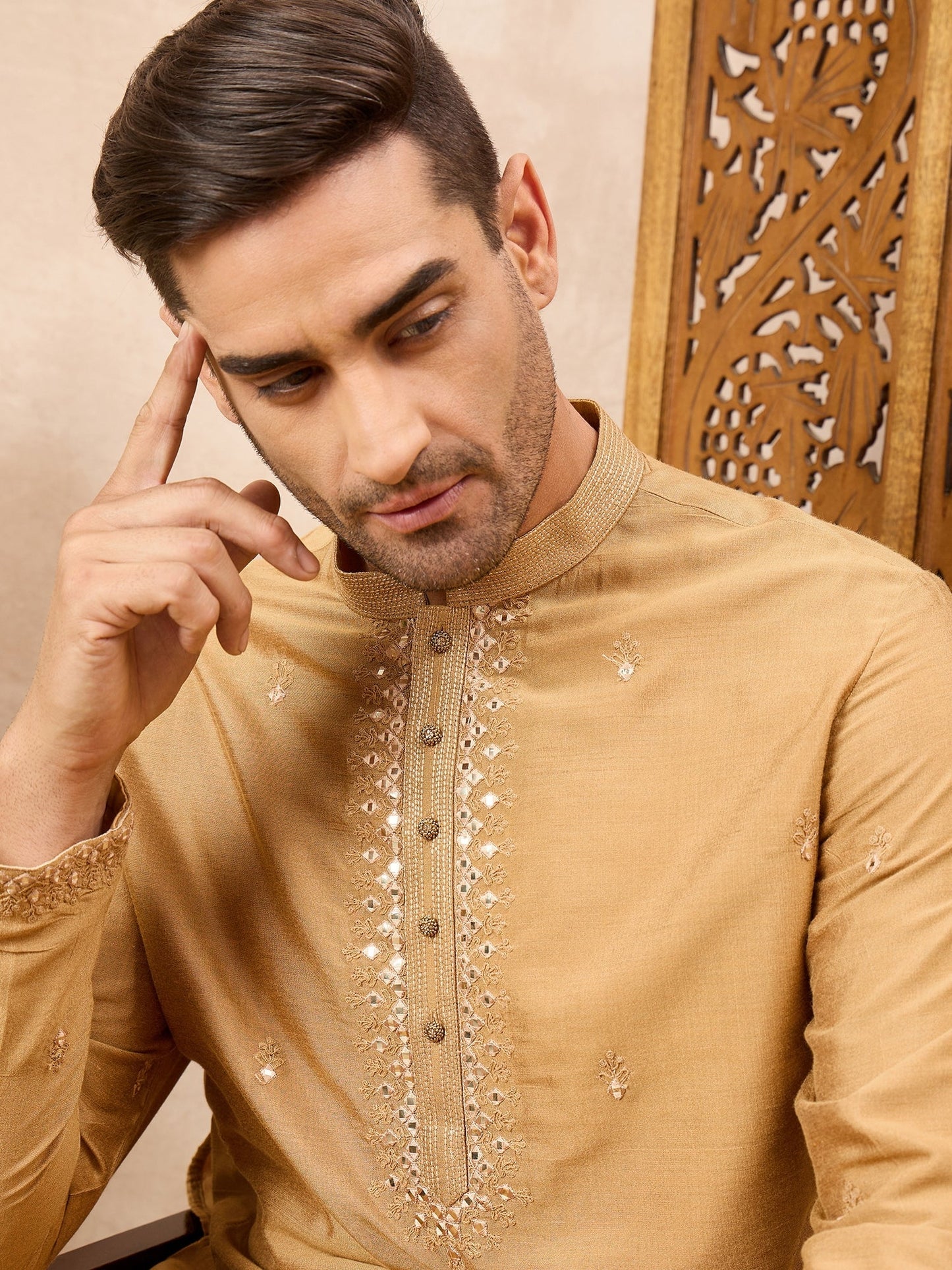 Light Gold Kurta Pyjama Set