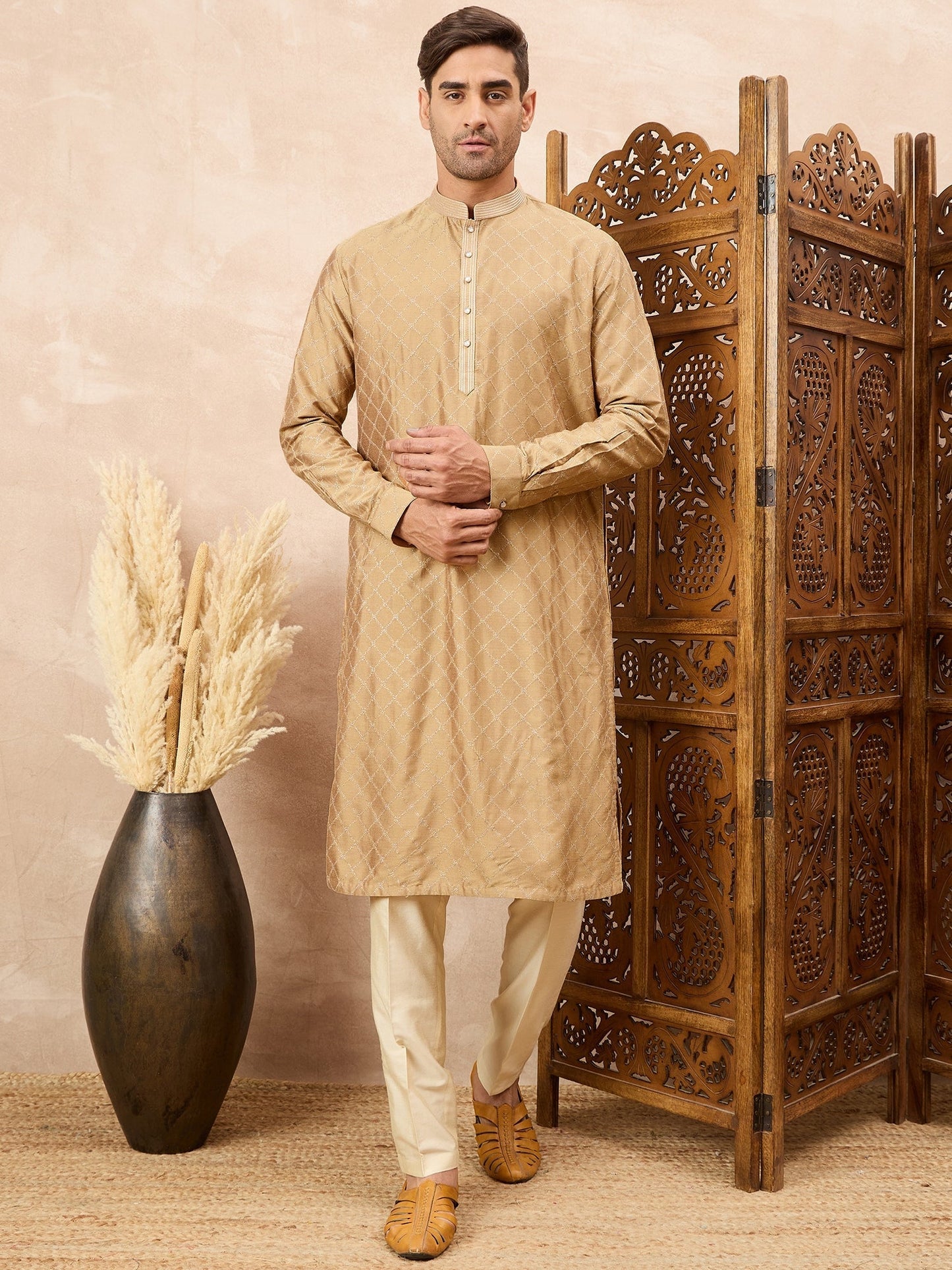 Golden Beige Kurta Pyjama Set
