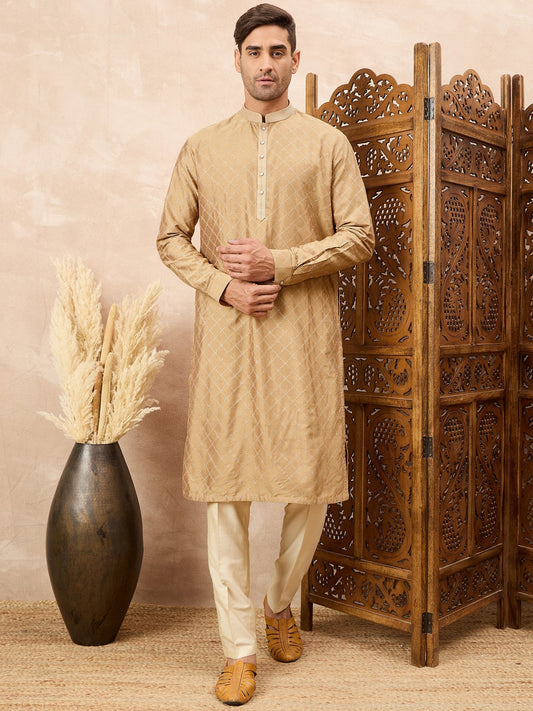 Golden Beige Kurta Pyjama Set