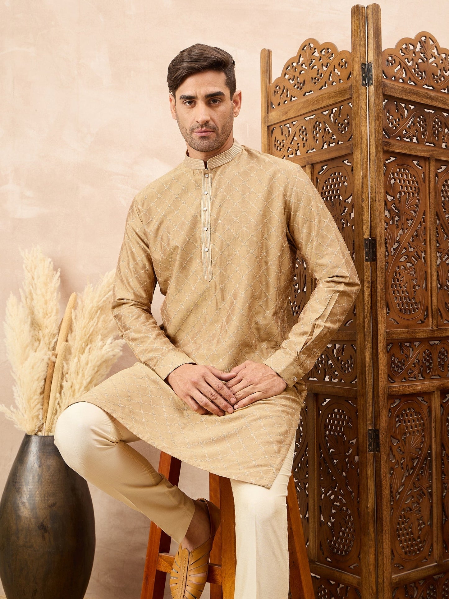Golden Beige Kurta Pyjama Set