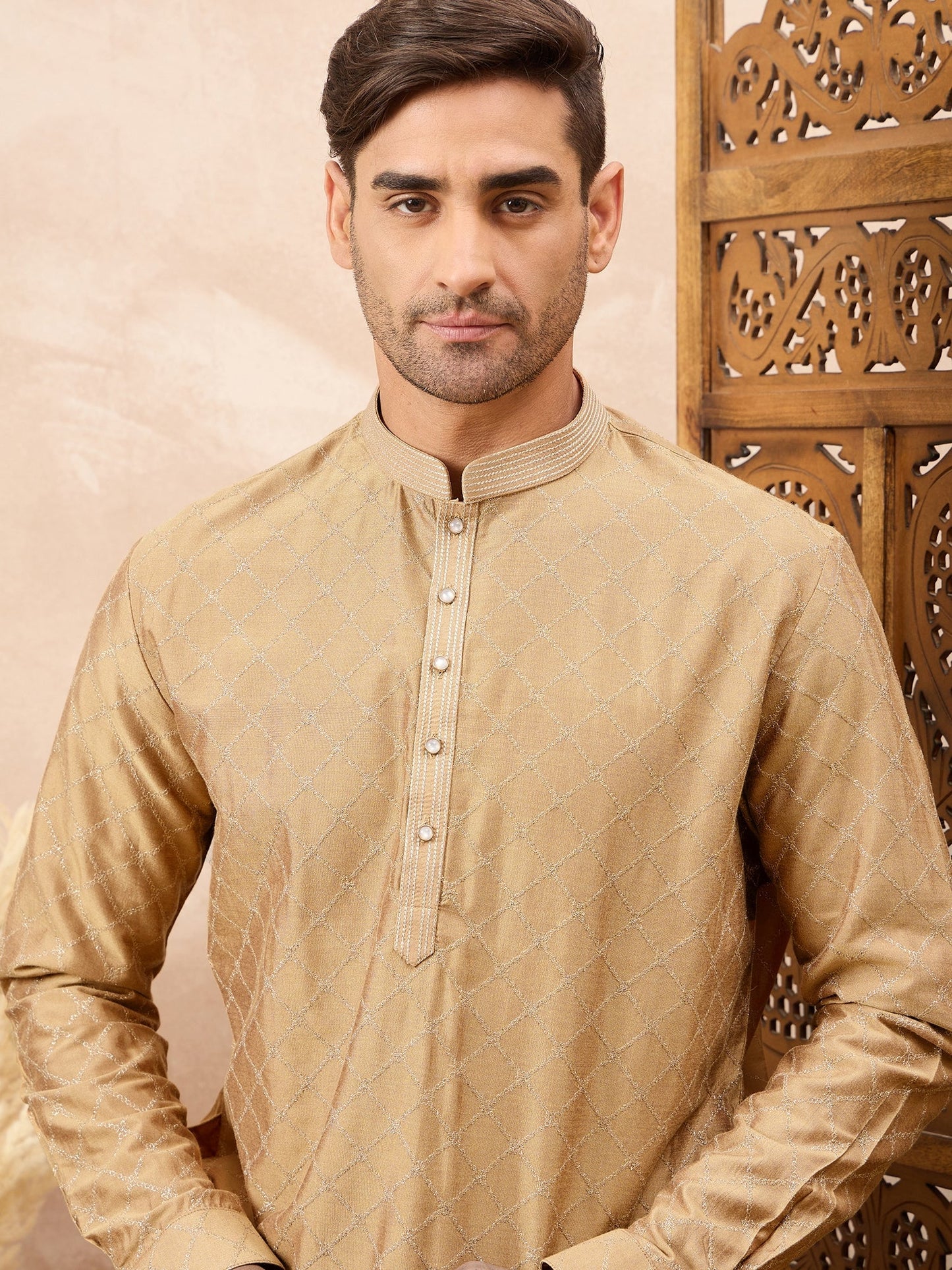 Golden Beige Kurta Pyjama Set