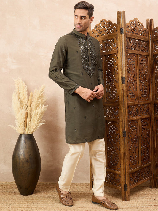 Olive Green Kurta Pyjama Set