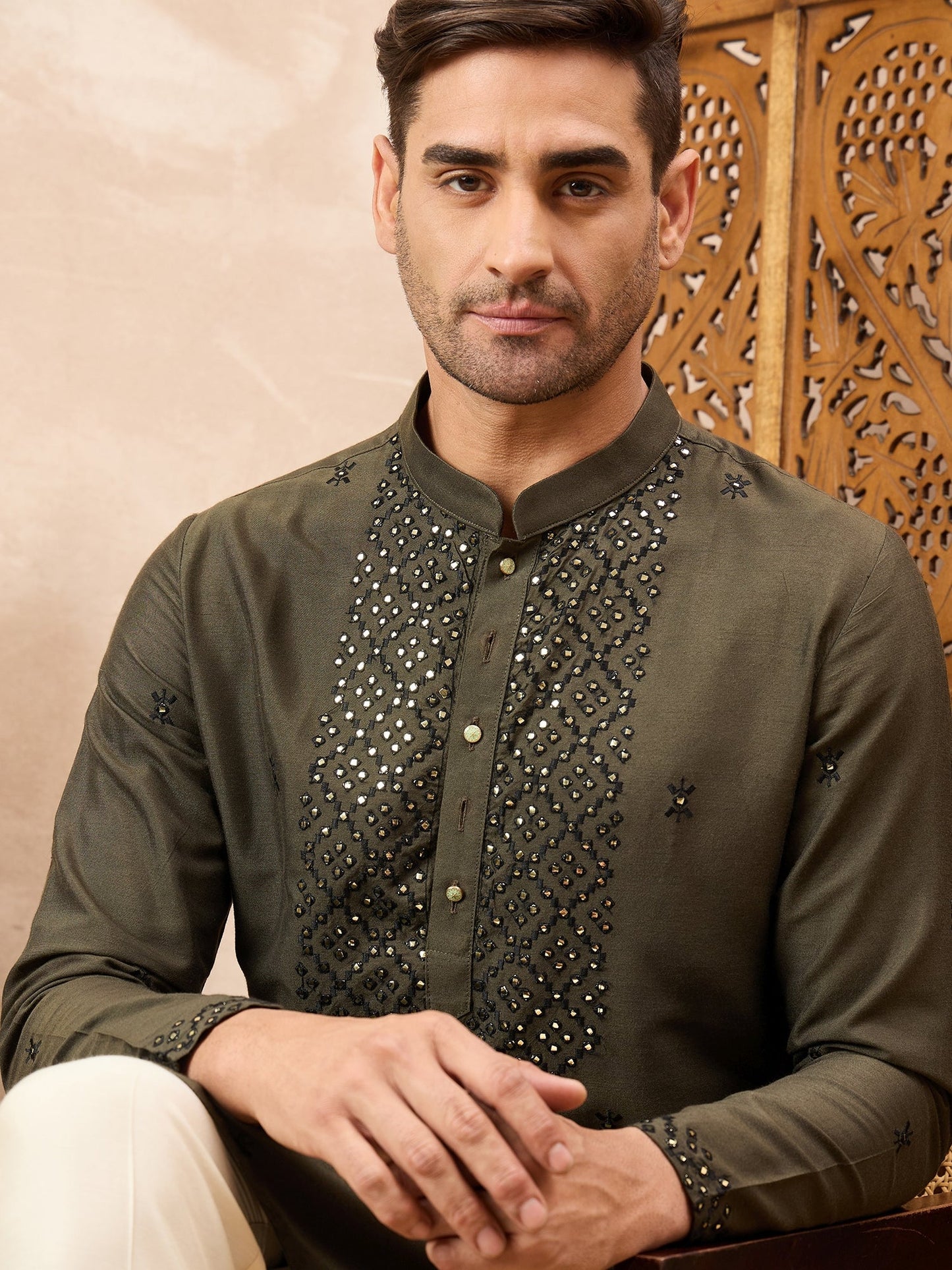 Olive Green Kurta Pyjama Set