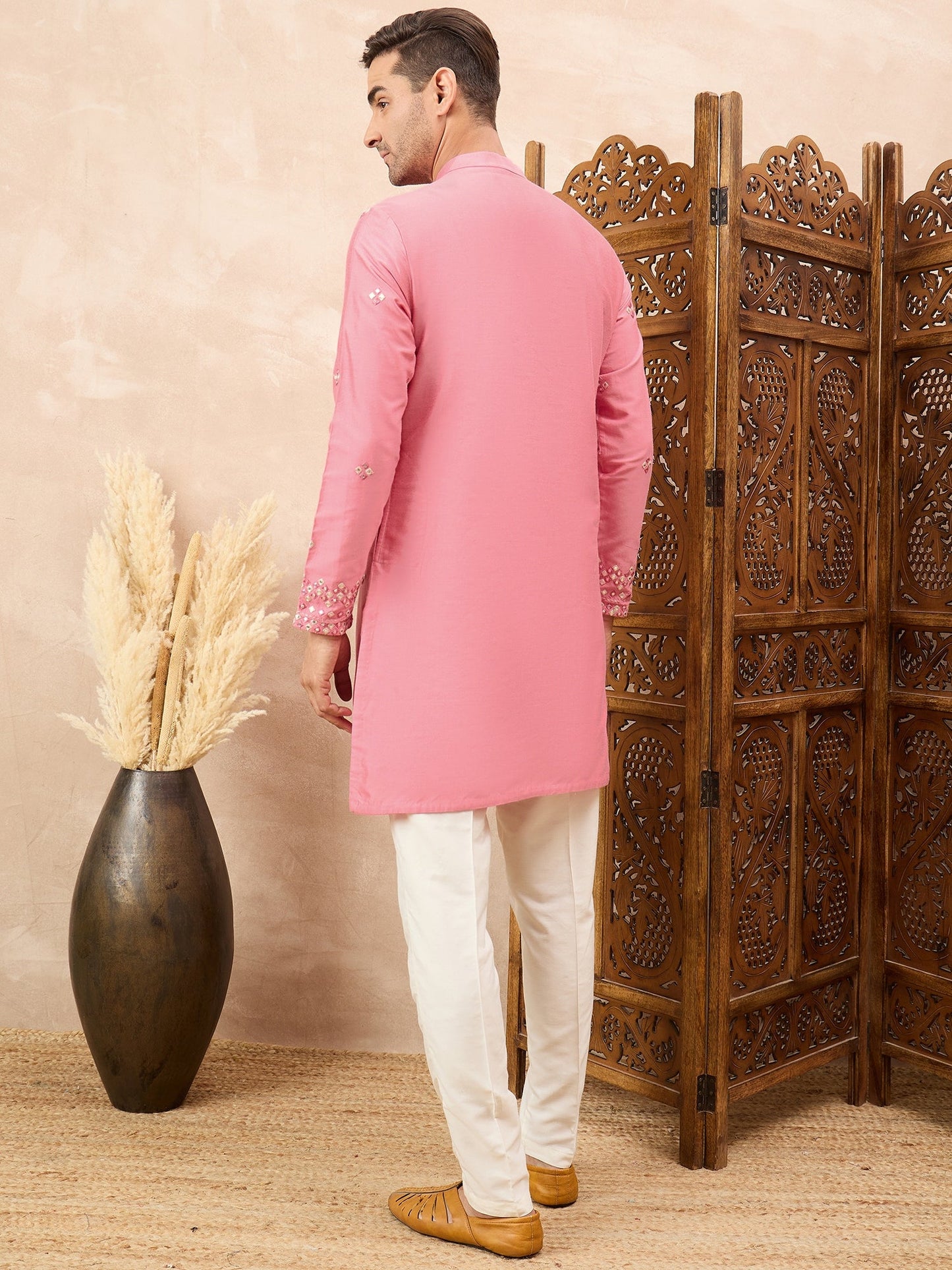 Pink Mirror Embroidered Kurta Pyjama Set