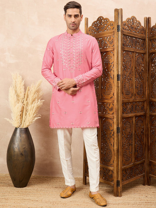 Pink Mirror Embroidered Kurta Pyjama Set