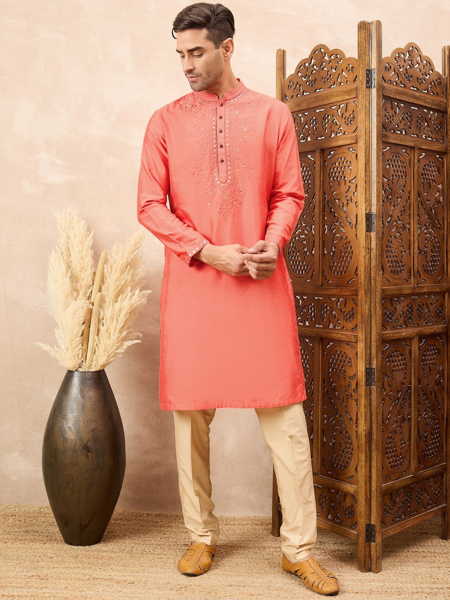 Salmon Peach Kurta Pyjama Set