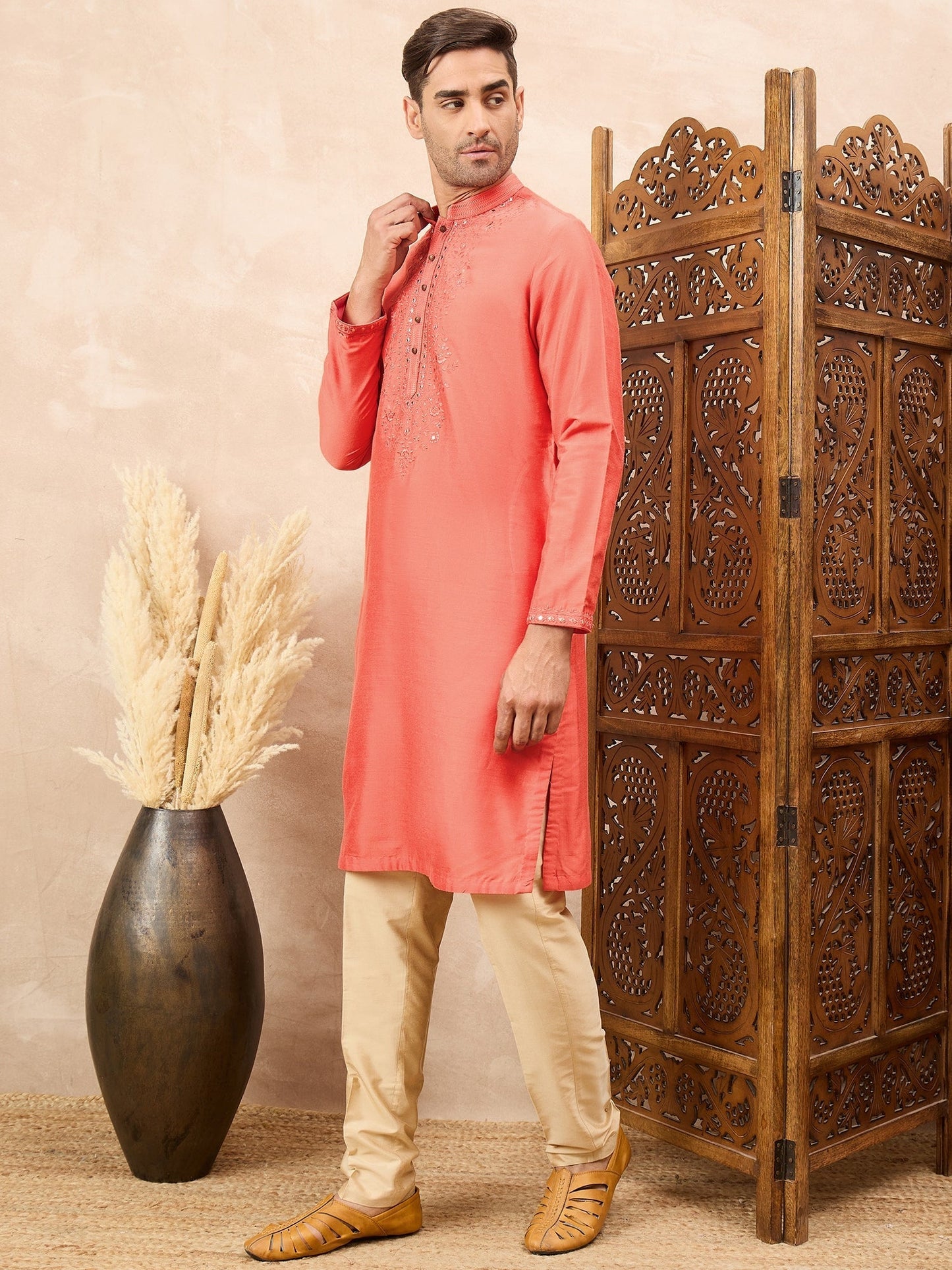 Salmon Peach Kurta Pyjama Set