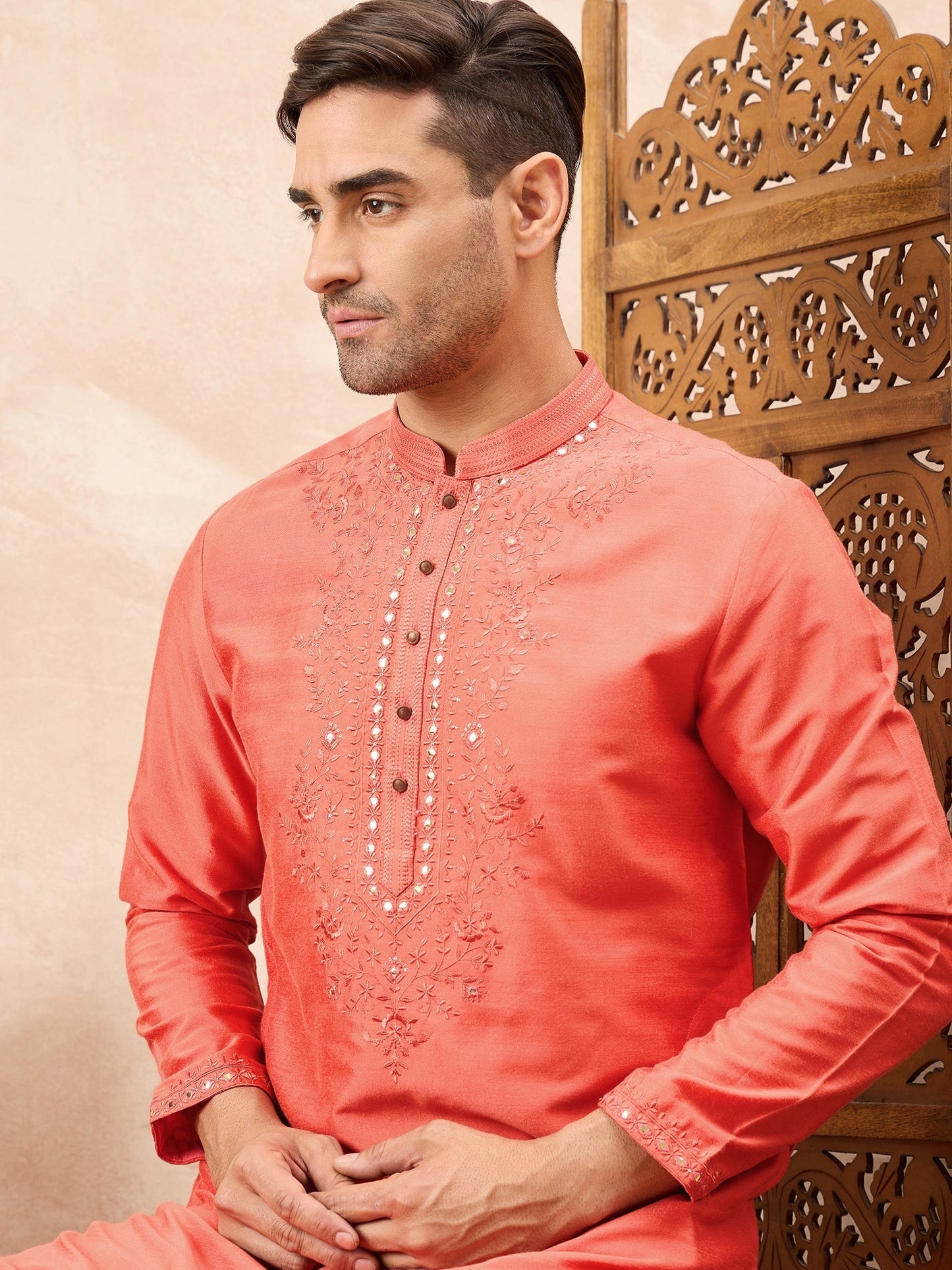 Salmon Peach Kurta Pyjama Set