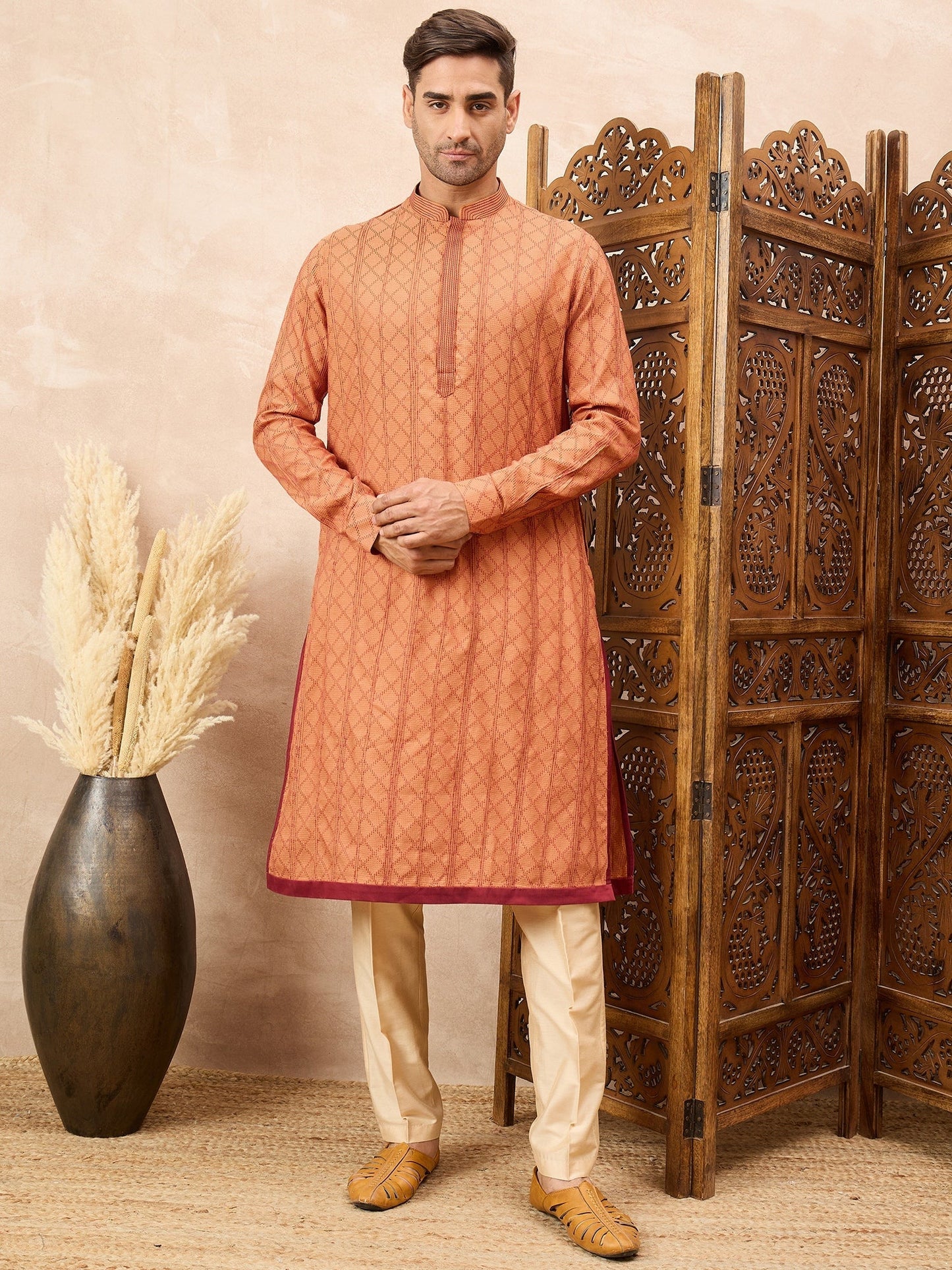 Rust Printed Kurta Pyjama Set