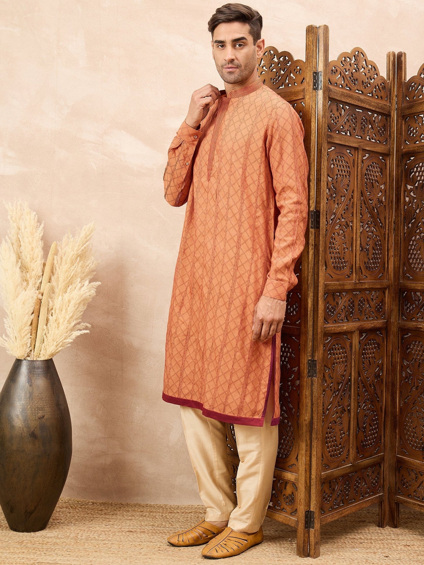 Rust Printed Kurta Pyjama Set