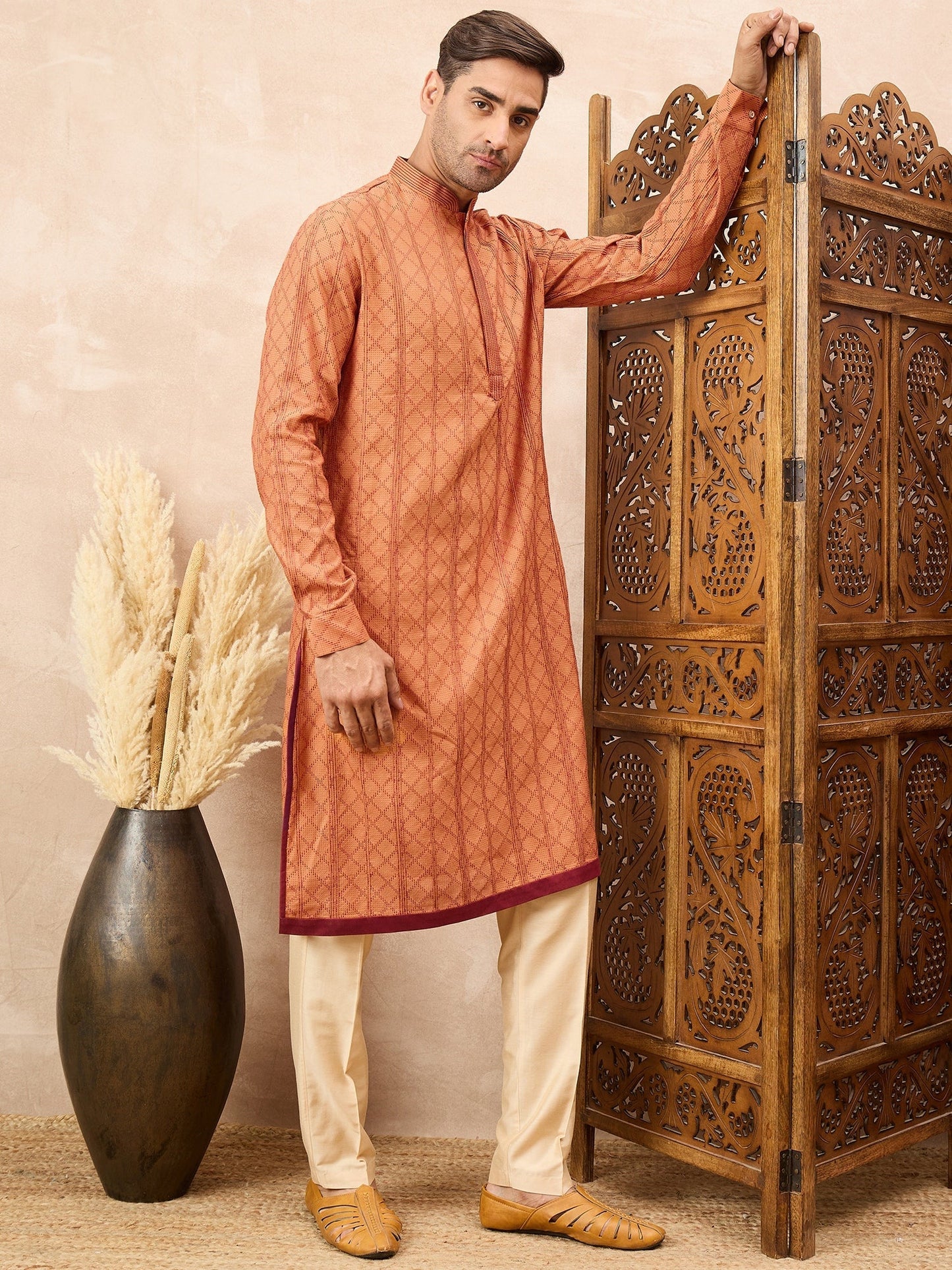 Rust Printed Kurta Pyjama Set