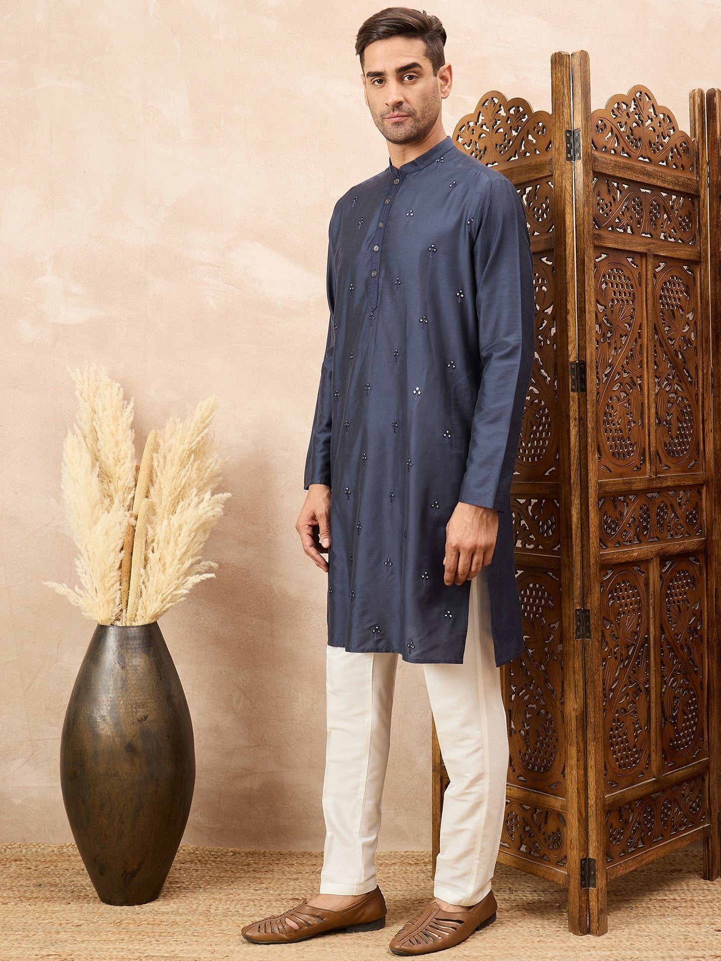 Navy Blue Kurta Pyjama Set