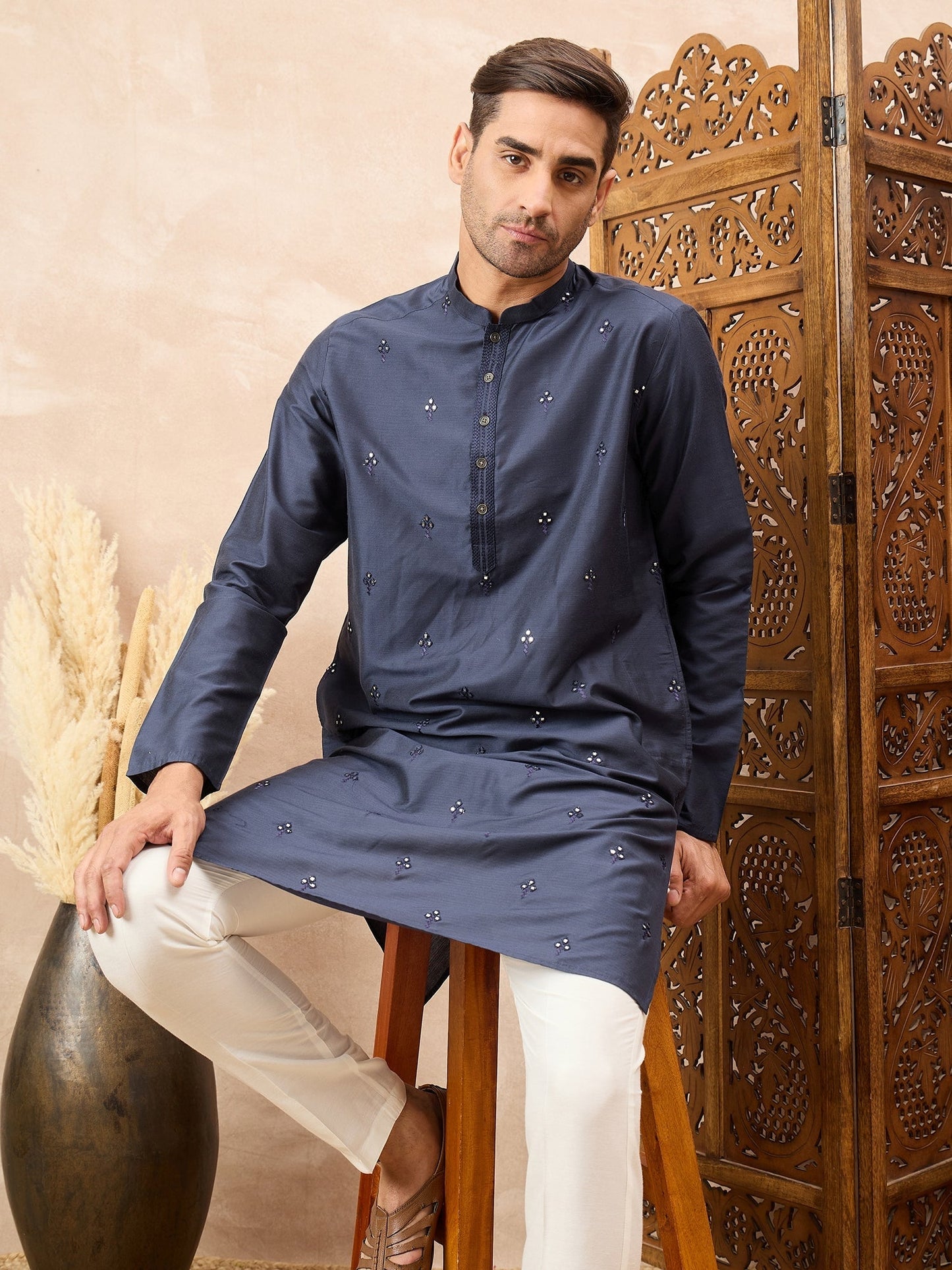 Navy Blue Kurta Pyjama Set