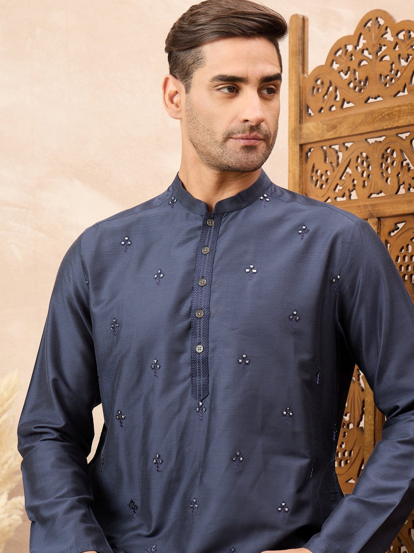 Navy Blue Kurta Pyjama Set