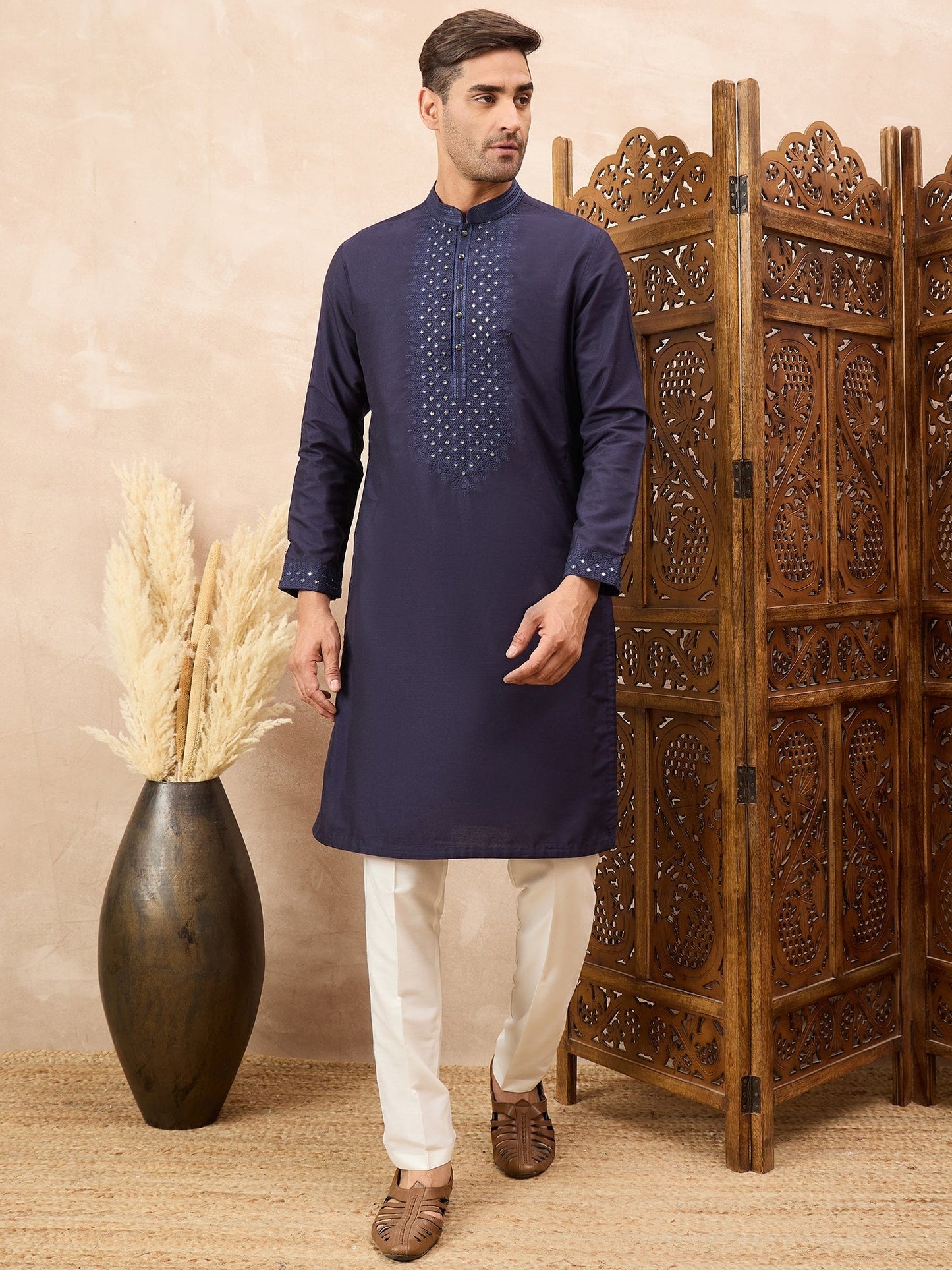 Indigo Kurta Pyjama Set with Mirror Work