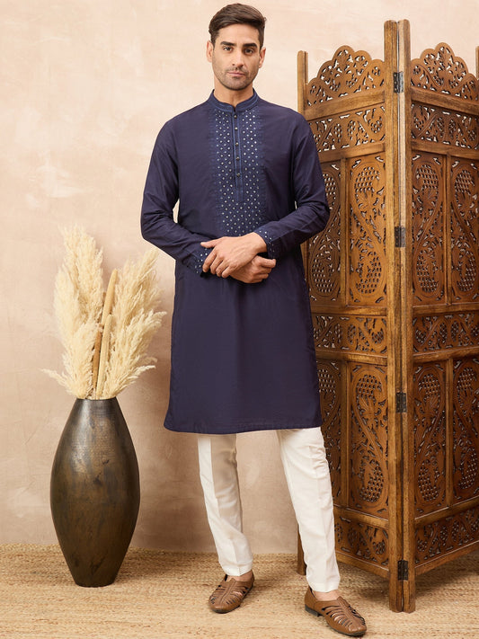 Indigo Kurta Pyjama Set with Mirror Work