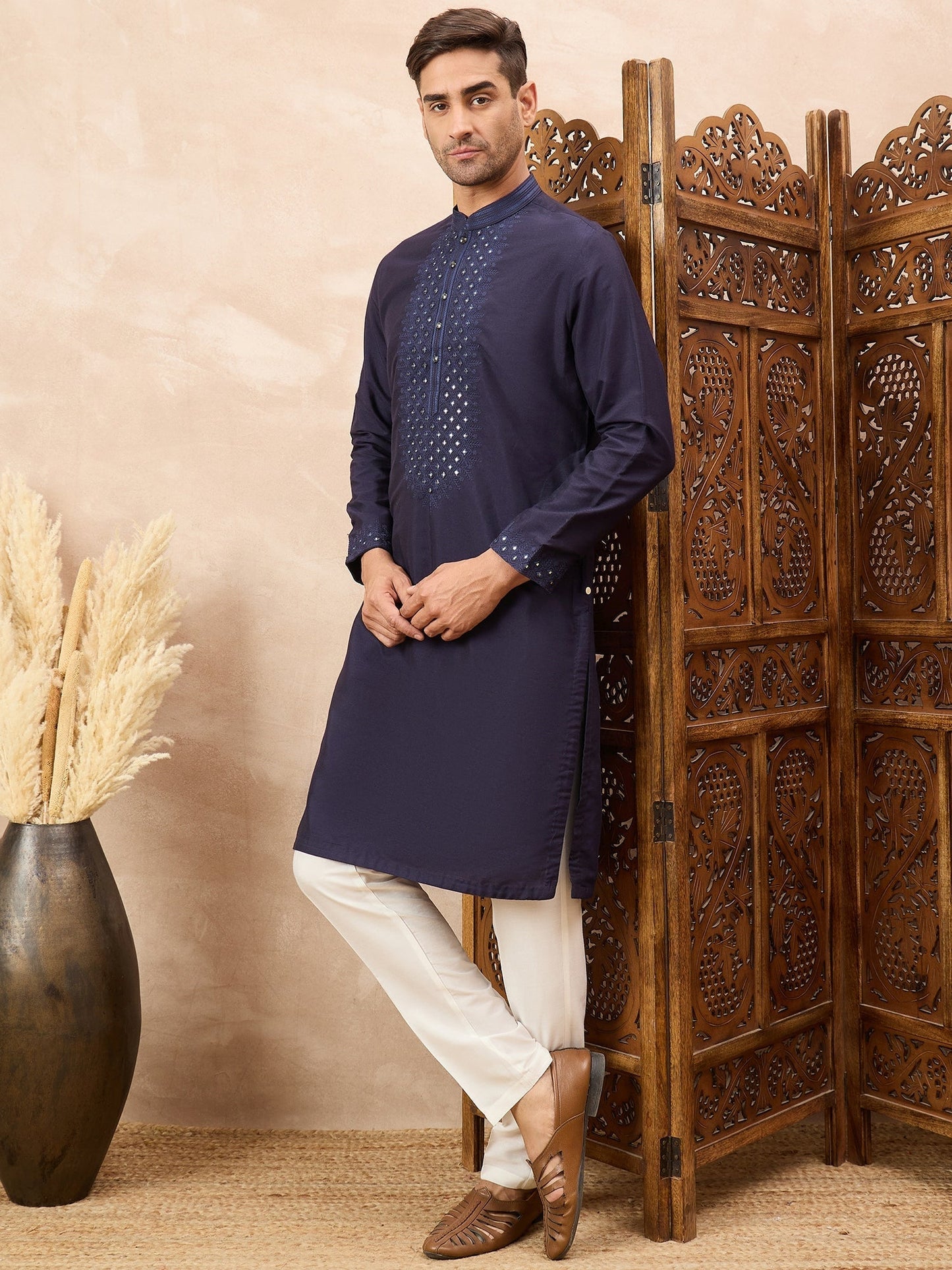 Indigo Kurta Pyjama Set with Mirror Work