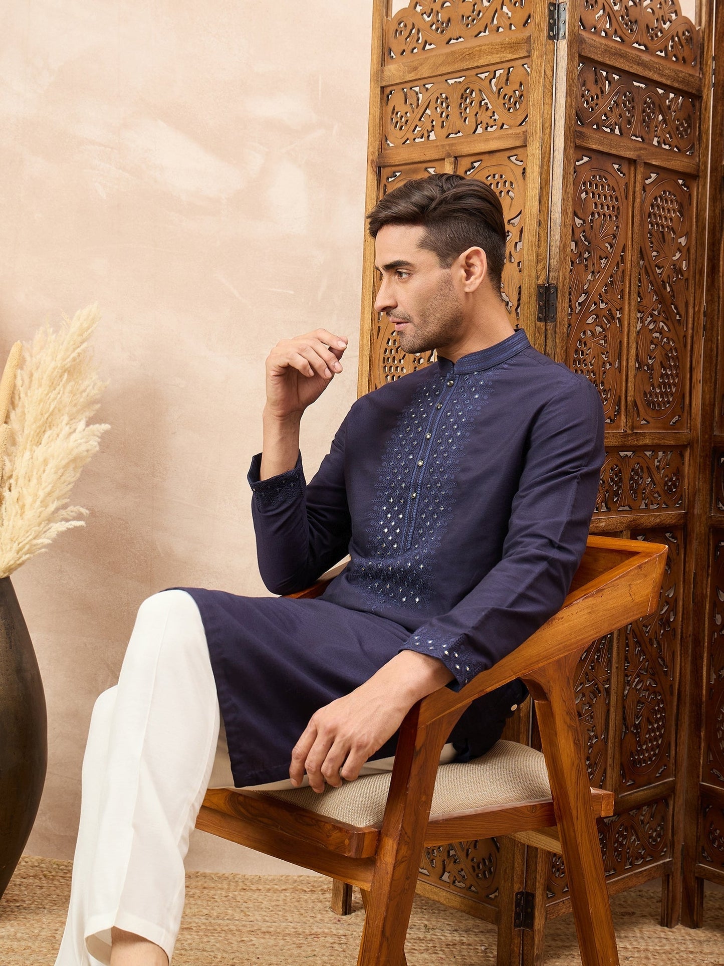 Indigo Kurta Pyjama Set with Mirror Work