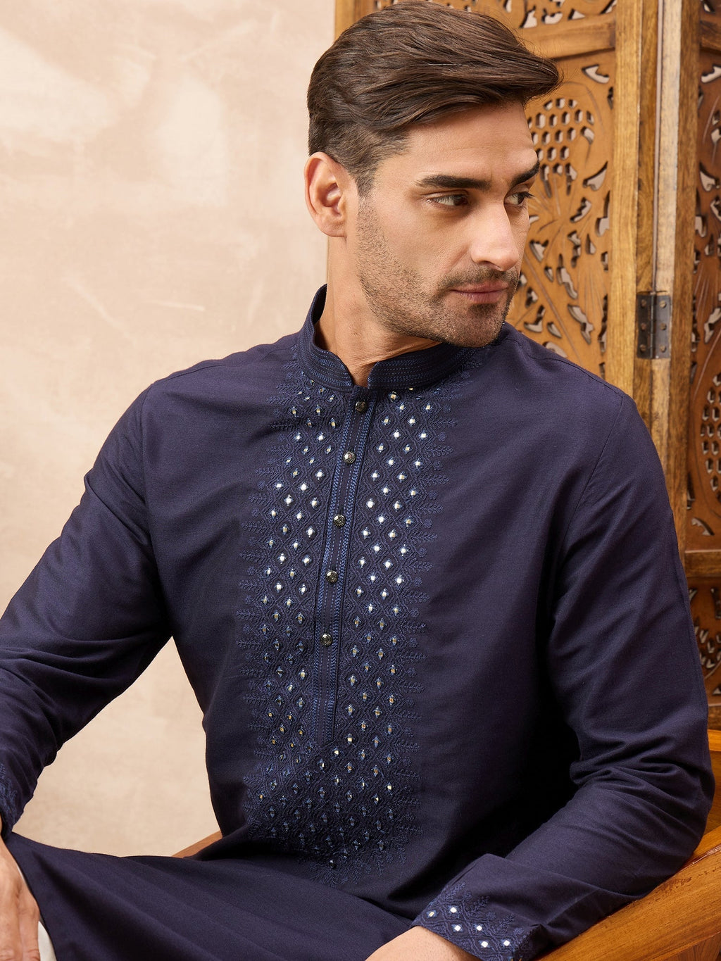 Indigo Kurta Pyjama Set with Mirror Work