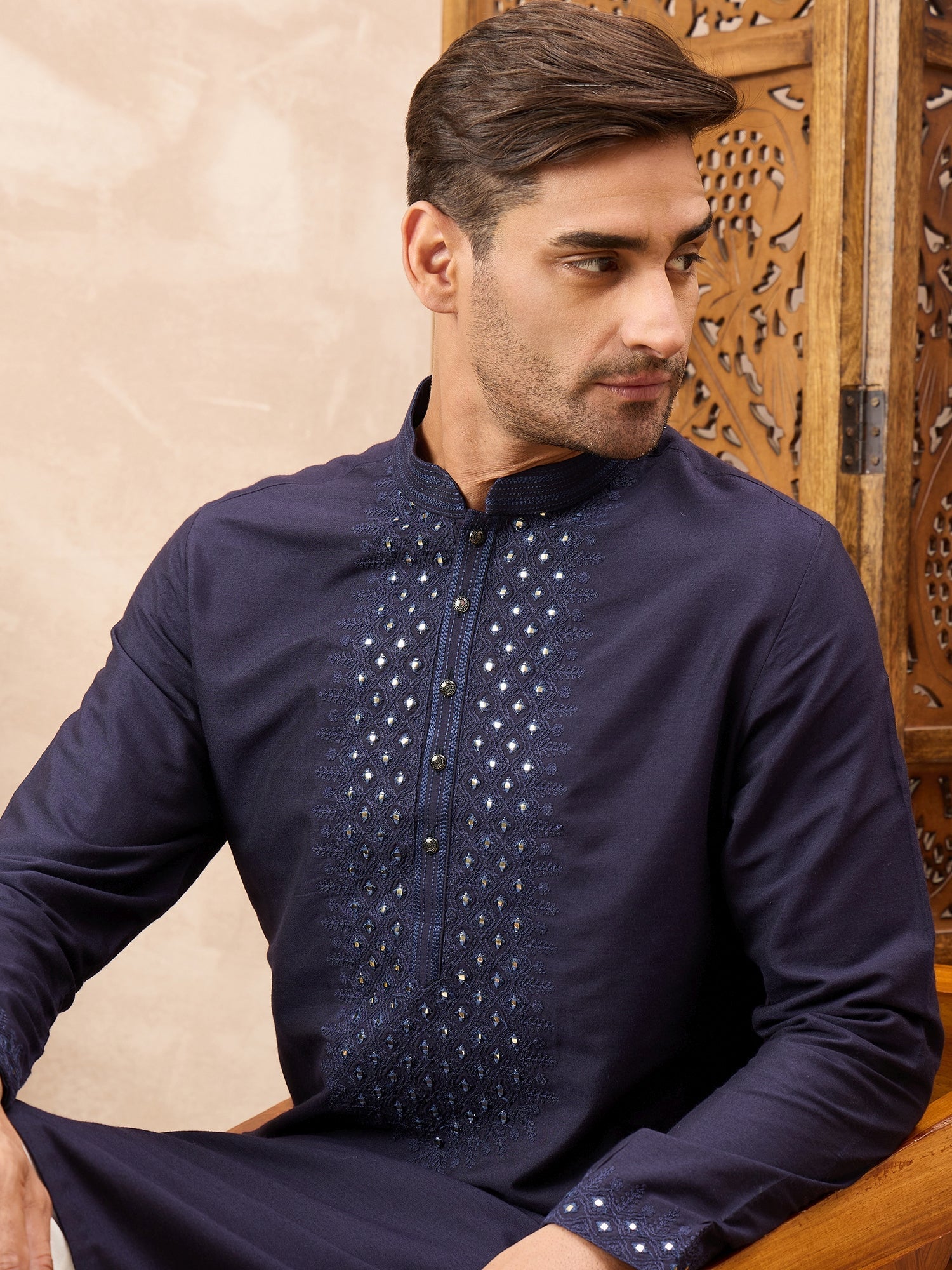 Indigo Kurta Pyjama Set with Mirror Work