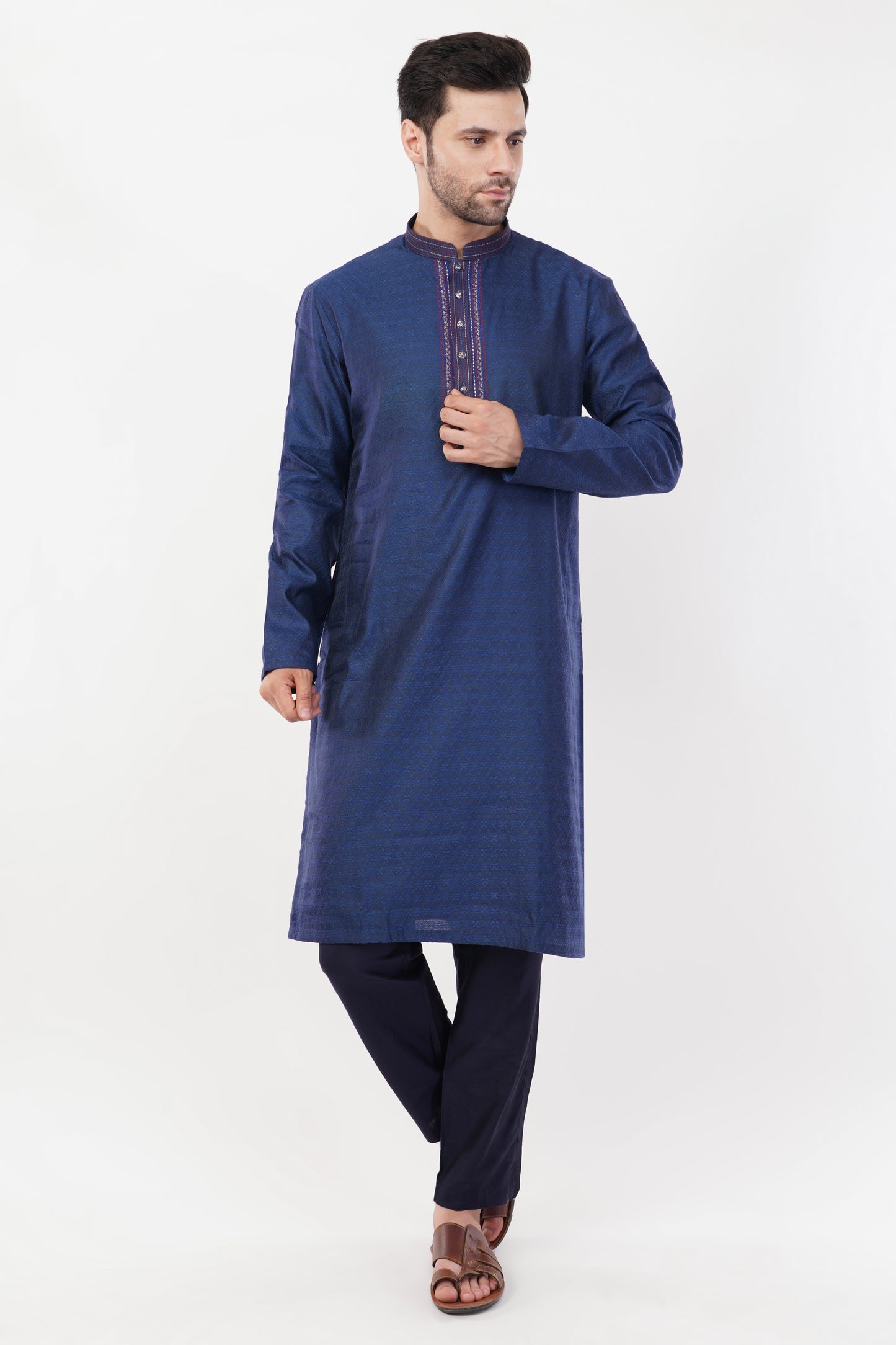 Classic Navy Resham Embroidered Kurta Set