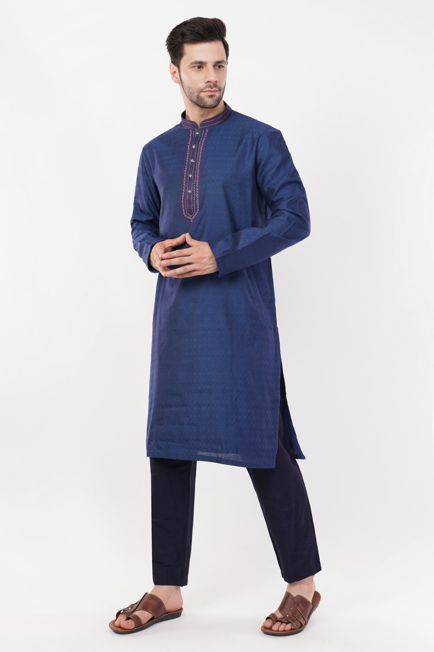 Classic Navy Resham Embroidered Kurta Set