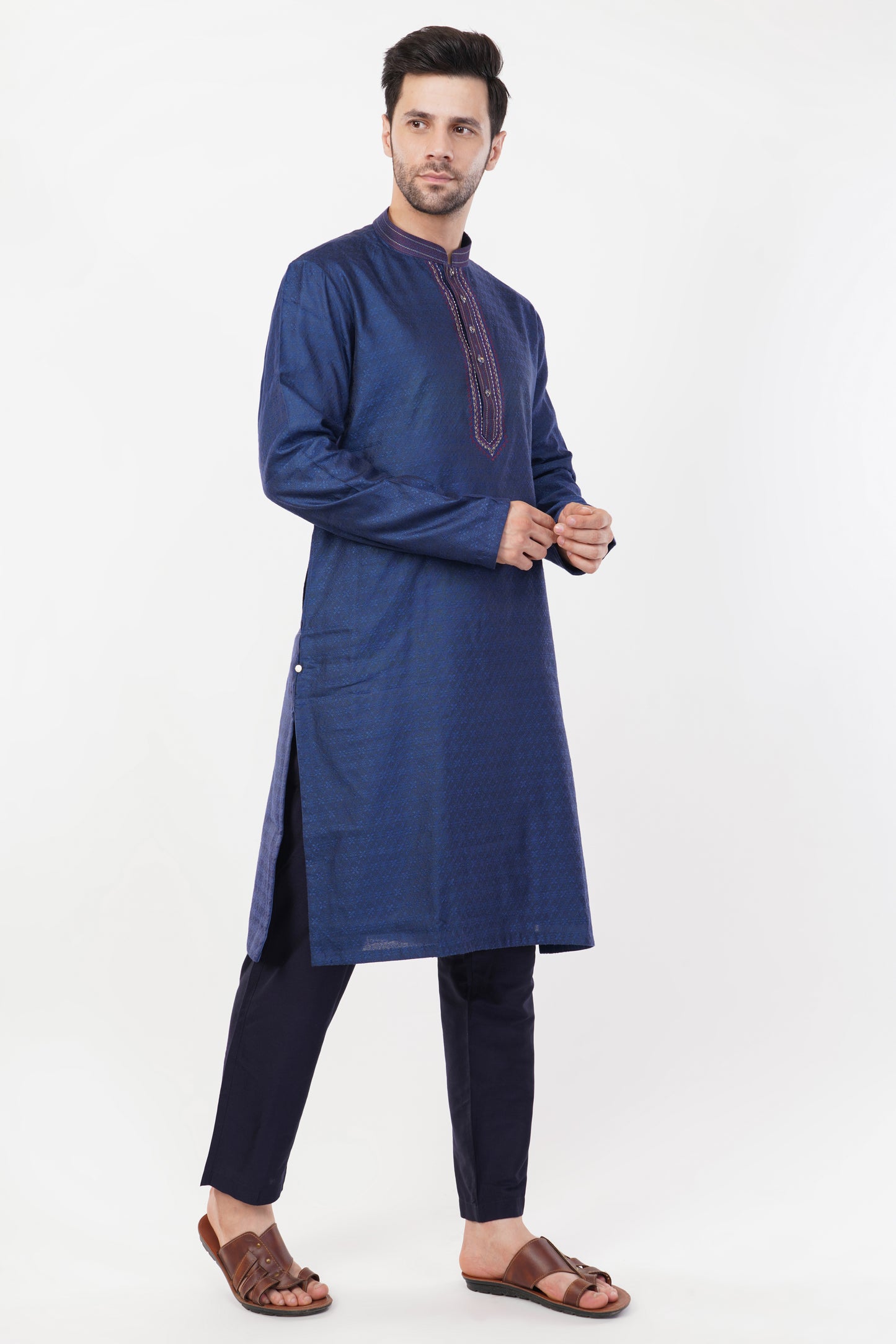 Classic Navy Resham Embroidered Kurta Set