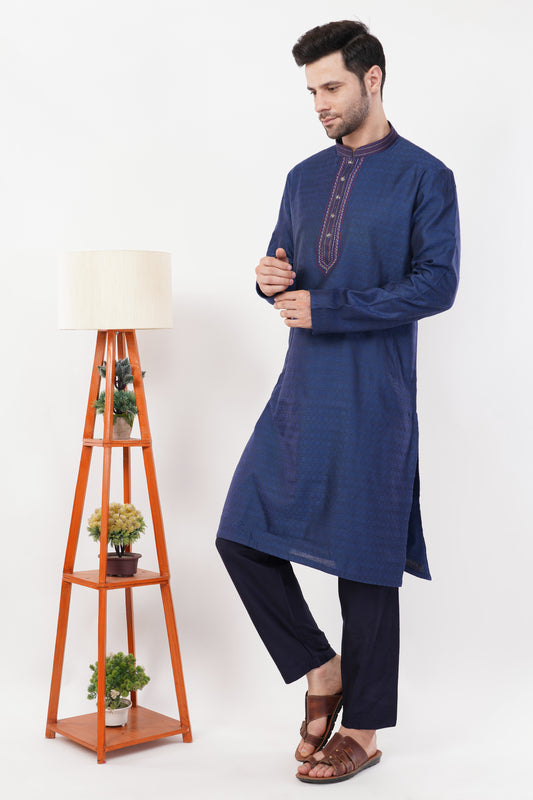 Classic Navy Resham Embroidered Kurta Set