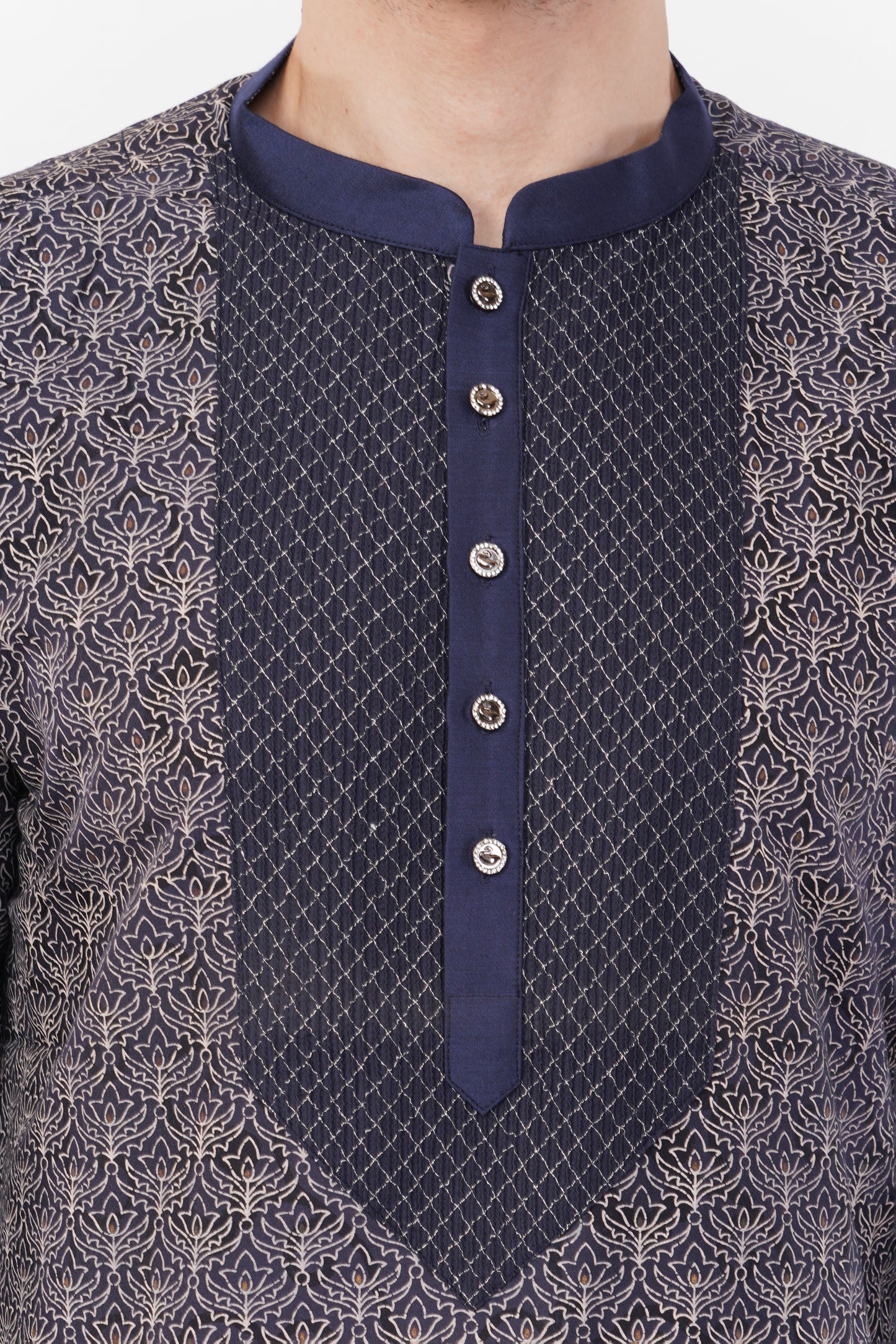 Black Cotton Zari Embroidered Kurta Set