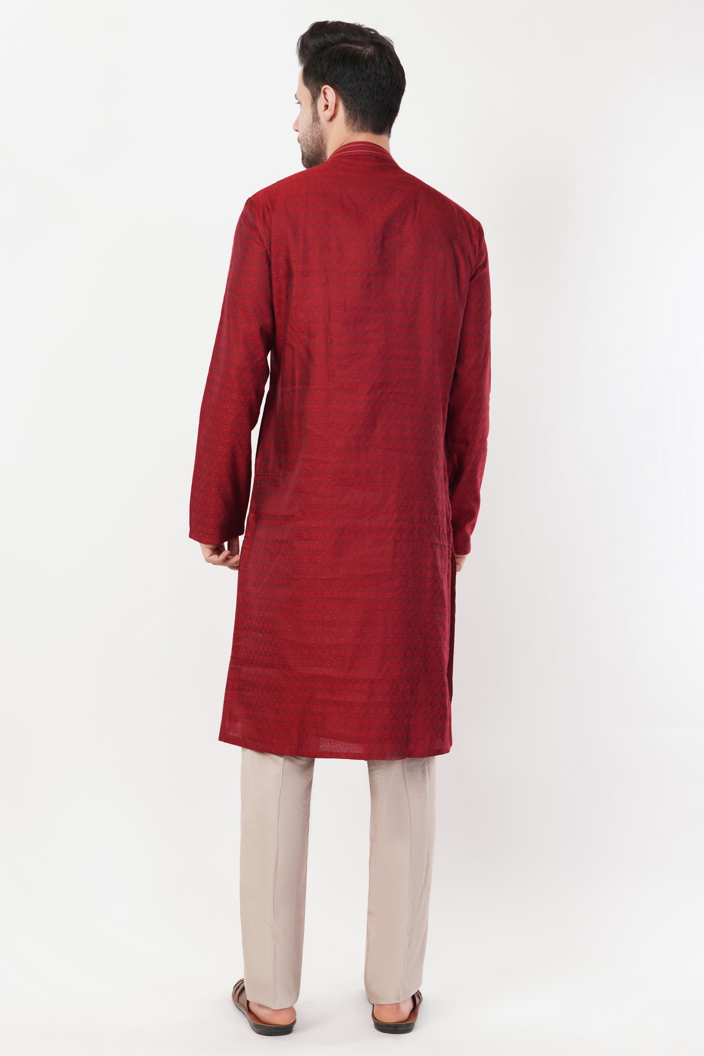 Maroon Jacquard Resham Embroidered Kurta Set